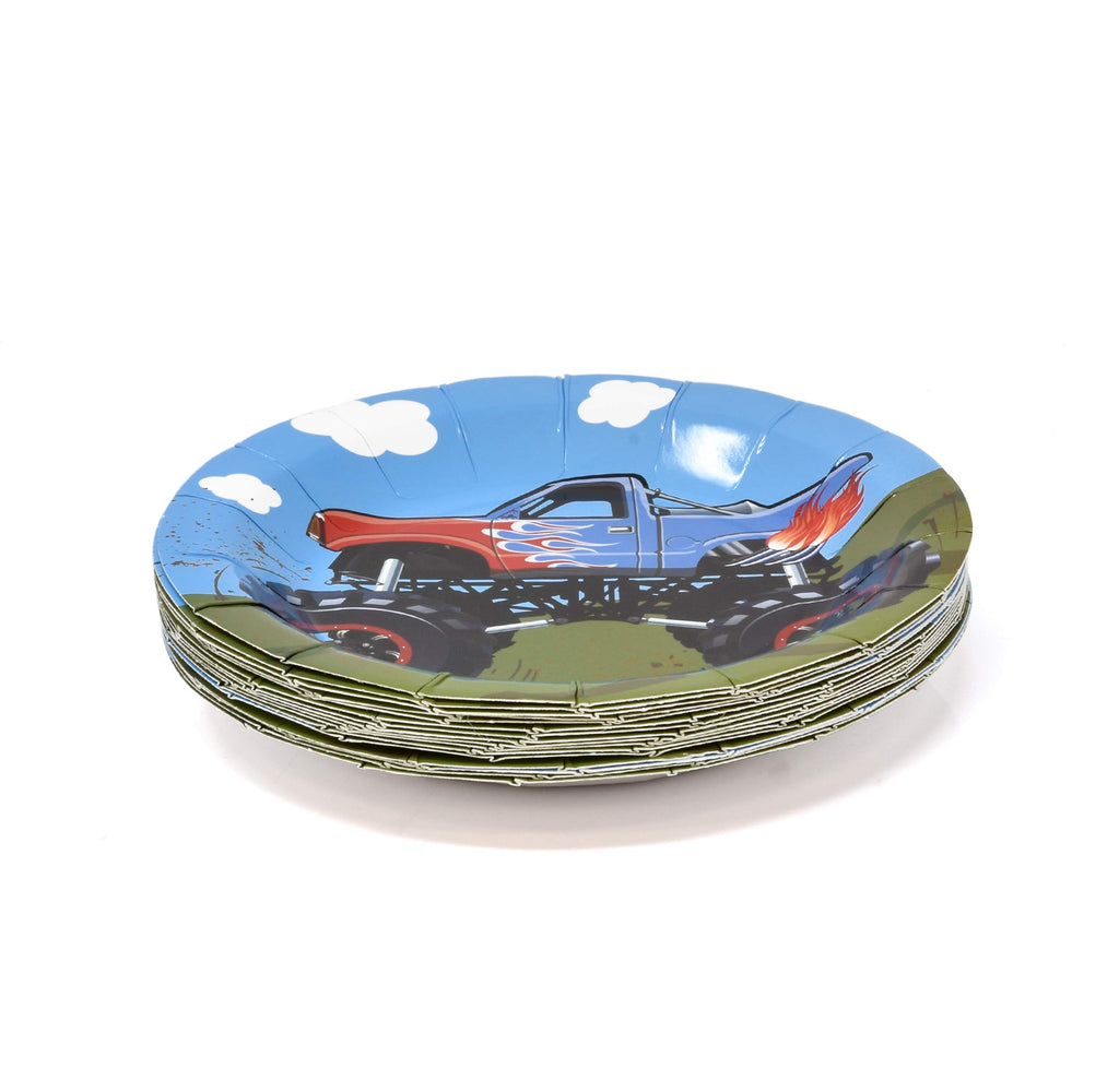 Monster Truck Party Supplies Tableware Set 24 9" Paper Plates 24 7" Dessert Plate 24 9 Oz Cups 50 Lunch Napkins for Monster Jam Racing Car Grave Digger Monsters Trucks Disposable Birthday Decorations