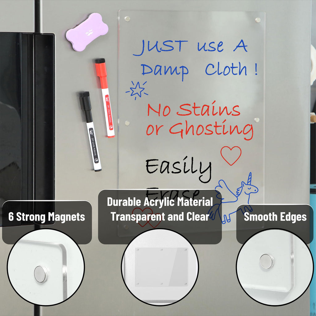Mr. Pen Magnetic Dry Erase Board - 15"x11", 3 Dry Eraser Markers, Clear Acrylic Board for Fridge