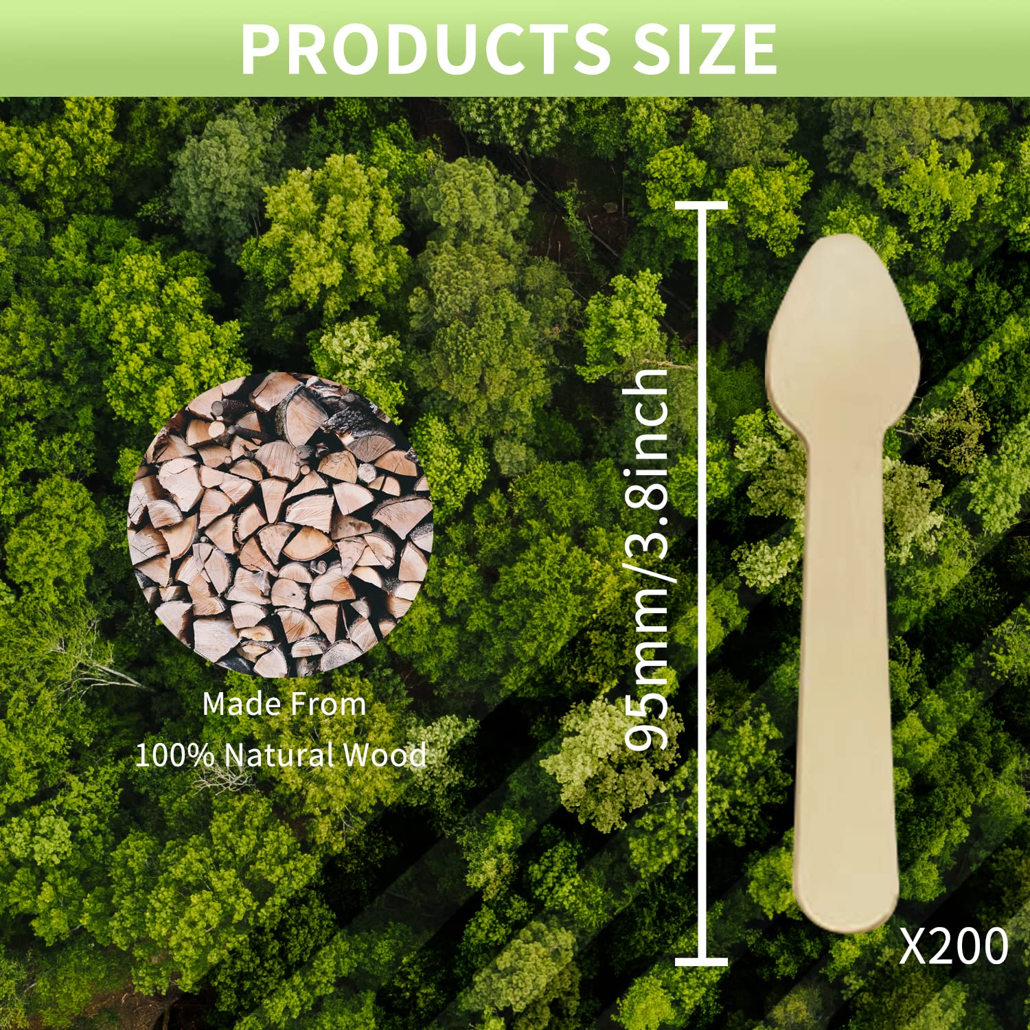 Mini Ice Cream Wooden Spoons 200 Counts, 3.8" Disposable Wooden Spoons Yogurt Dessert Tasting Sampling Spoons, Small Wooden Spoons, 100% Biodegradable, Compostable and Eco Friendly