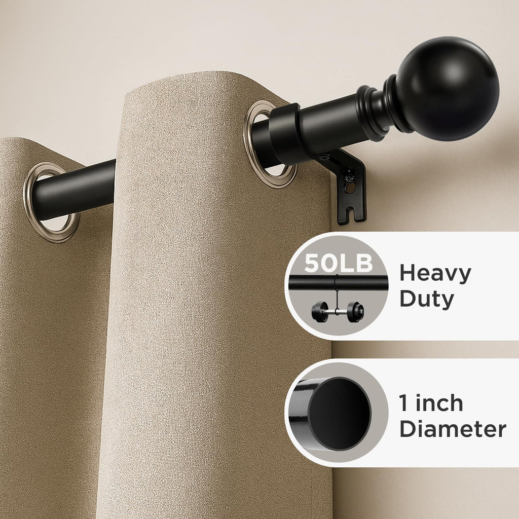 Joydeco Curtain Rod 32 to 88 Inch, 1 Inch Heavy Duty Adjustable Black Drapery Rod with Brackets, Easy Install for Living Room, Bedroom & Kitchen