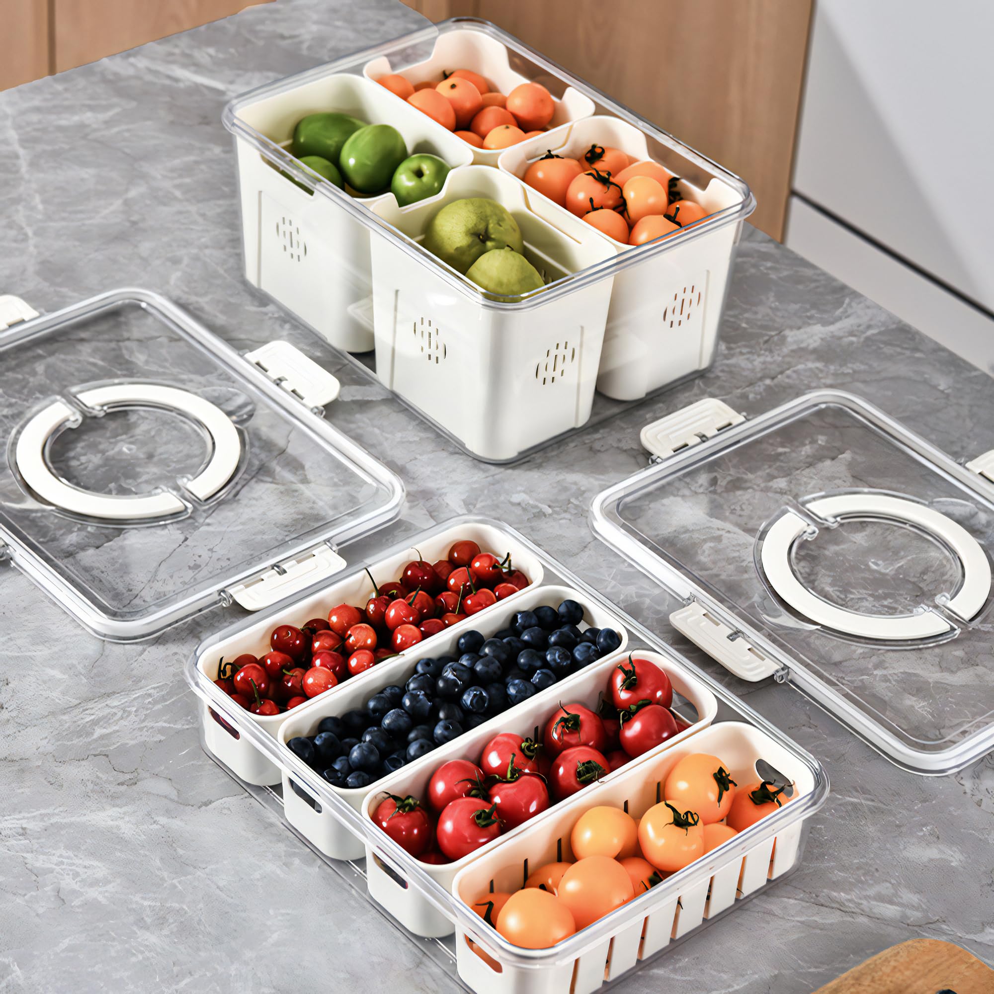 MineSign 2Pack Divided Snackle Box with Lids Stackable Food Serving Tray for Fruit&Veggie Plastic Fridge Storage Container for Pantry Freezer Clear Snack Box for Meal Prep Candy Nuts Spice