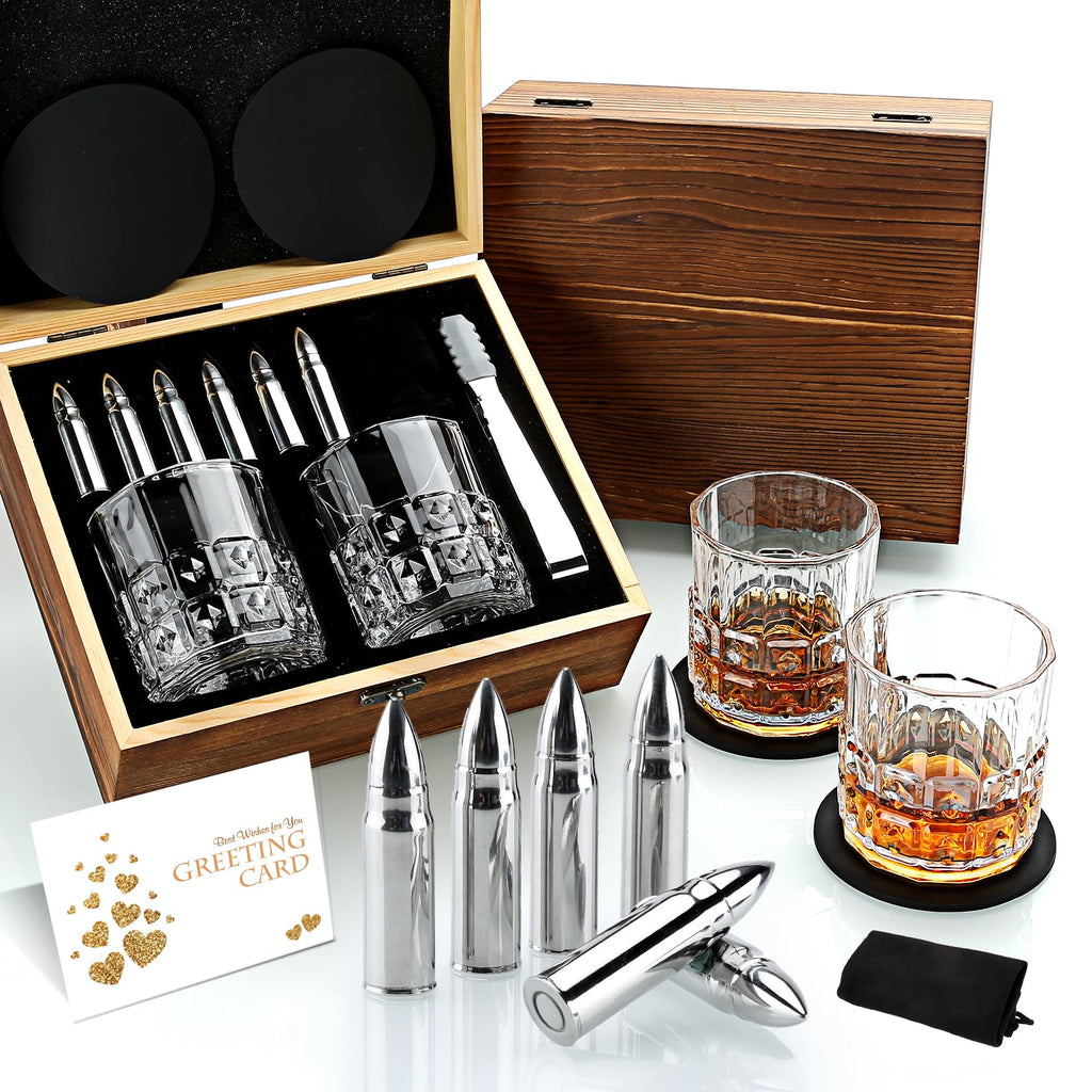 Gifts for Men, Valentine's Day Father's Day Anniversary Birthday Gifts Ideas for Dad Him Husband Boyfriend, Stainless Steel Whiskey Stones and Whiskey Glasses Set, Cool Whiskey Bourbon Gifts for Men