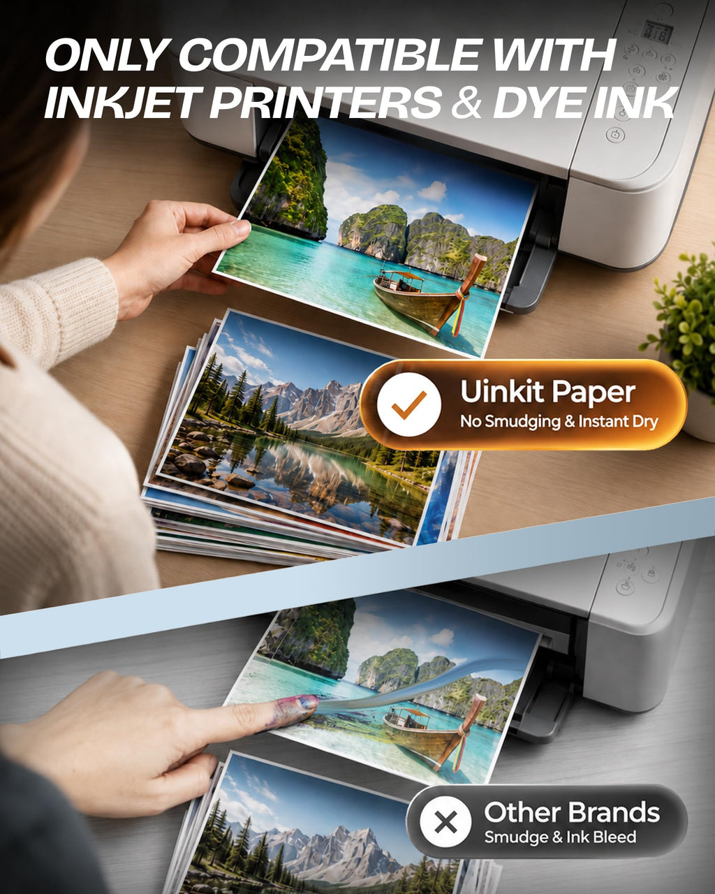 Uinkit 200 Sheets Double Sided Photo Paper Glossy 8.5x11 54lbs Inkjet for Dye Ink 200Gsm Value Bulk Pack Picture 8.5 x 11 9.5Mil for Inkjet Printing Printer