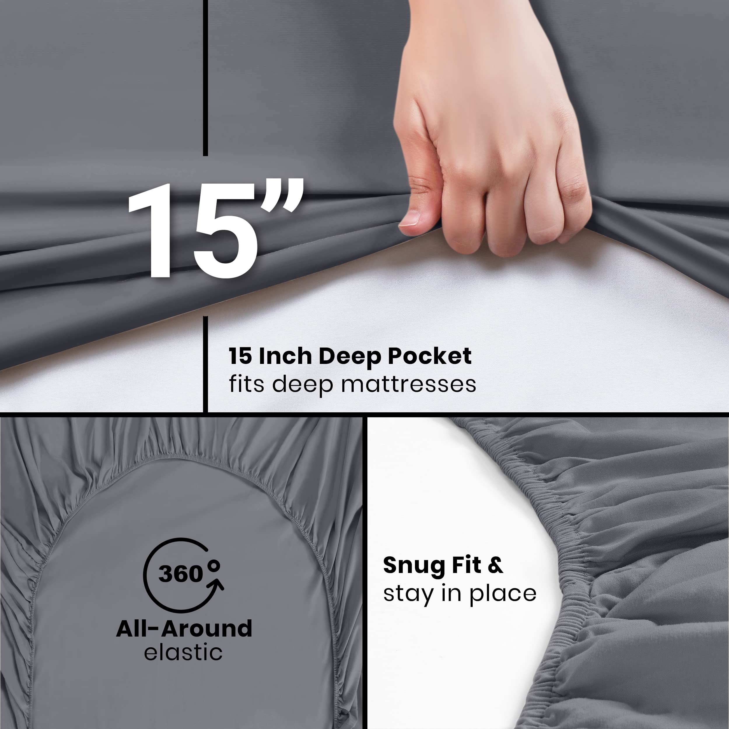 Utopia Bedding Queen Fitted Sheets - Bulk Pack of 2 Bottom Sheets - Soft Brushed Microfiber - Deep Pockets - Shrinkage & Fade Resistant - Easy Care (Queen, Grey)