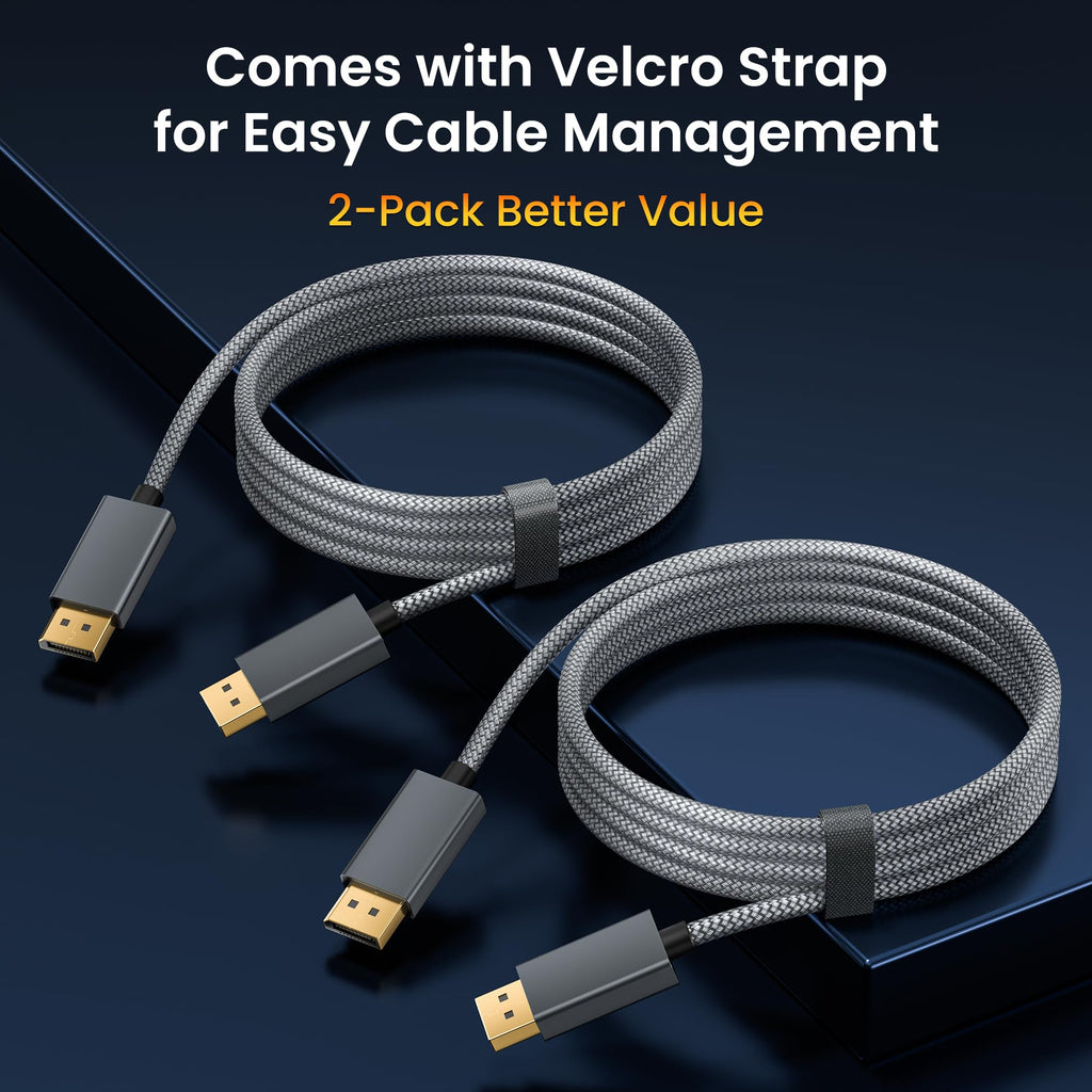 Itramax 8K 60Hz DisplayPort Cable 10FT (2-Pack),DP 1.4 Male Ultra High Speed Cord for Laptop/PC/TV/Gaming Monitor,Support HBR3 Bandwidth of 32.4Gbps,4K@144Hz,2K@165Hz,1080P@240Hz(DP 1.2 Compatible)