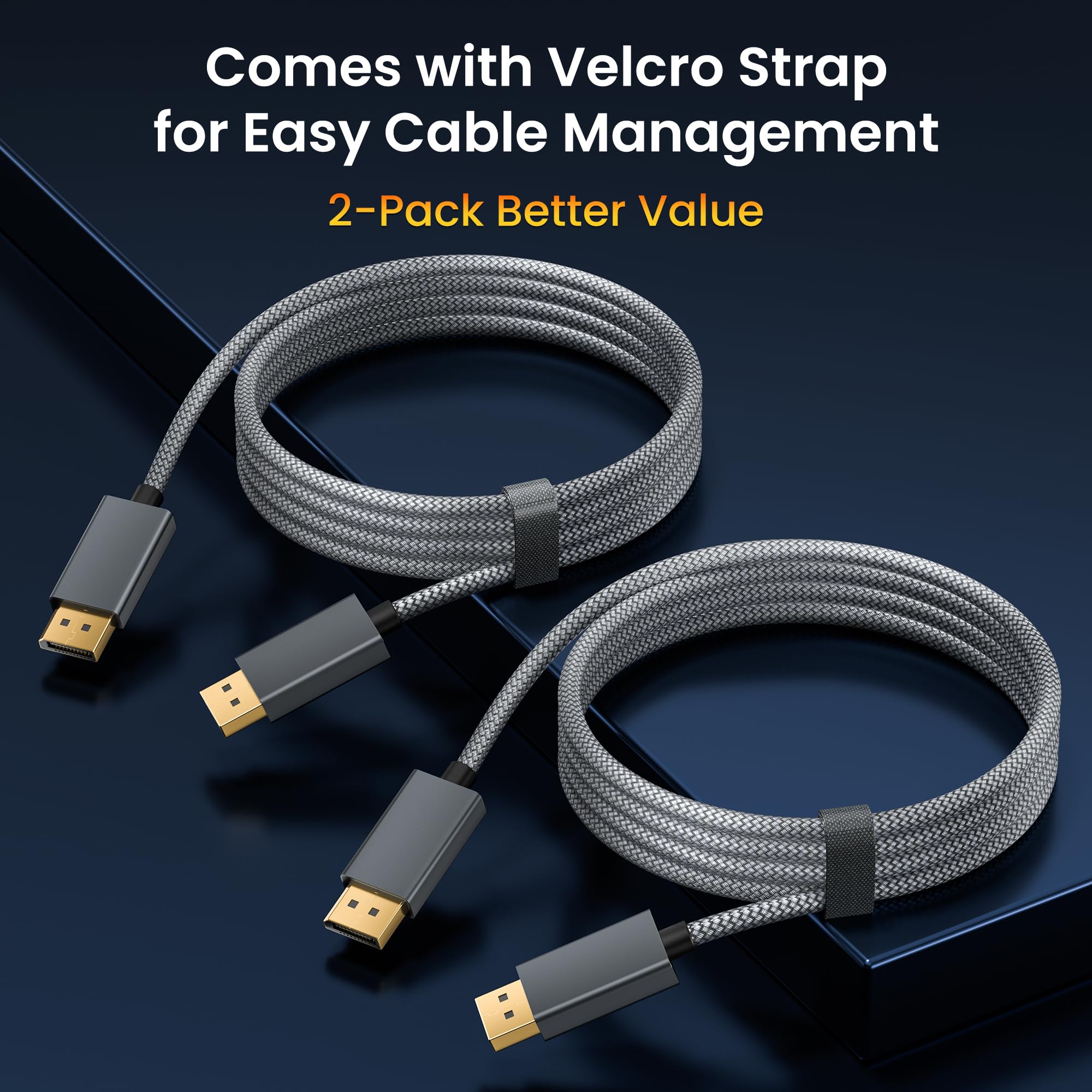 Itramax 8K 60Hz DisplayPort Cable 10FT (2-Pack),DP 1.4 Male Ultra High Speed Cord for Laptop/PC/TV/Gaming Monitor,Support HBR3 Bandwidth of 32.4Gbps,4K@144Hz,2K@165Hz,1080P@240Hz(DP 1.2 Compatible)