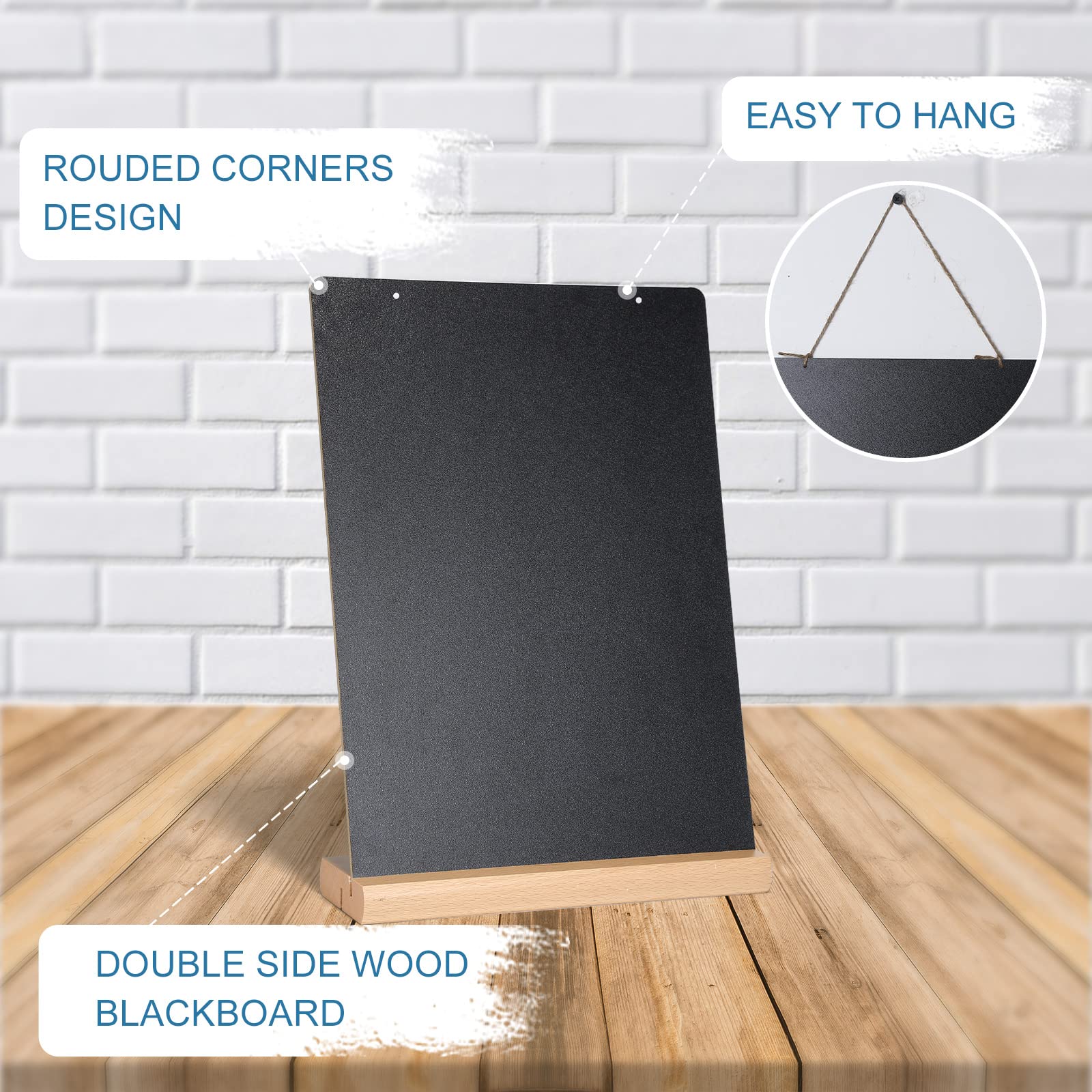 11.7x16.5 Inch Tabletop Chalkboard with Beech Base, Menu Chalkboard Stand, Message Board, Bar and Special Event Decorations, Hanging Double-Sided Chalkboard Sign for DIY Home Decoration