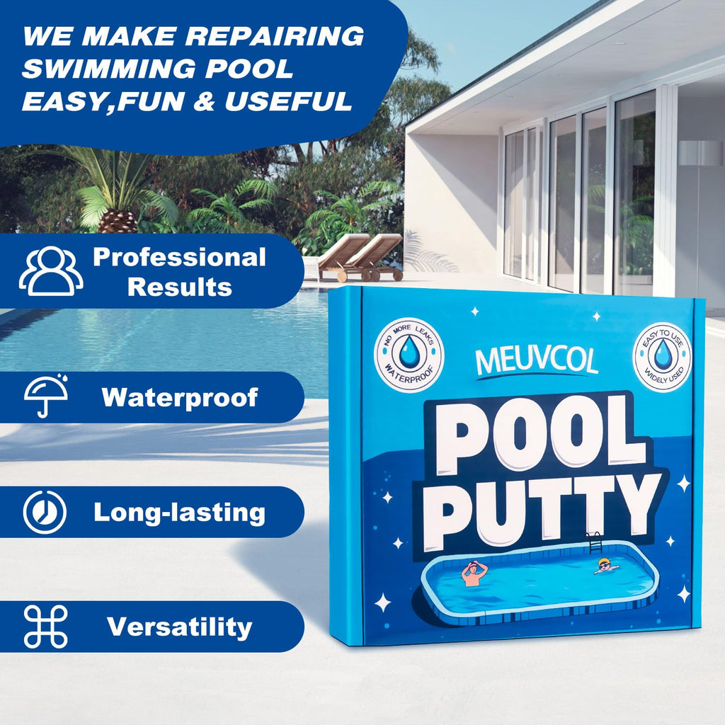 Meuvcol Pool Epoxy Putty, 17.6 Oz Pool Repair Kit for Fixing a Leak Pool Leak, Hot Tub Leaks - Multi-Purpose Pool Leak Sealer for Pools, Concrete, Fiberglass - Underwater and Above Ground Use