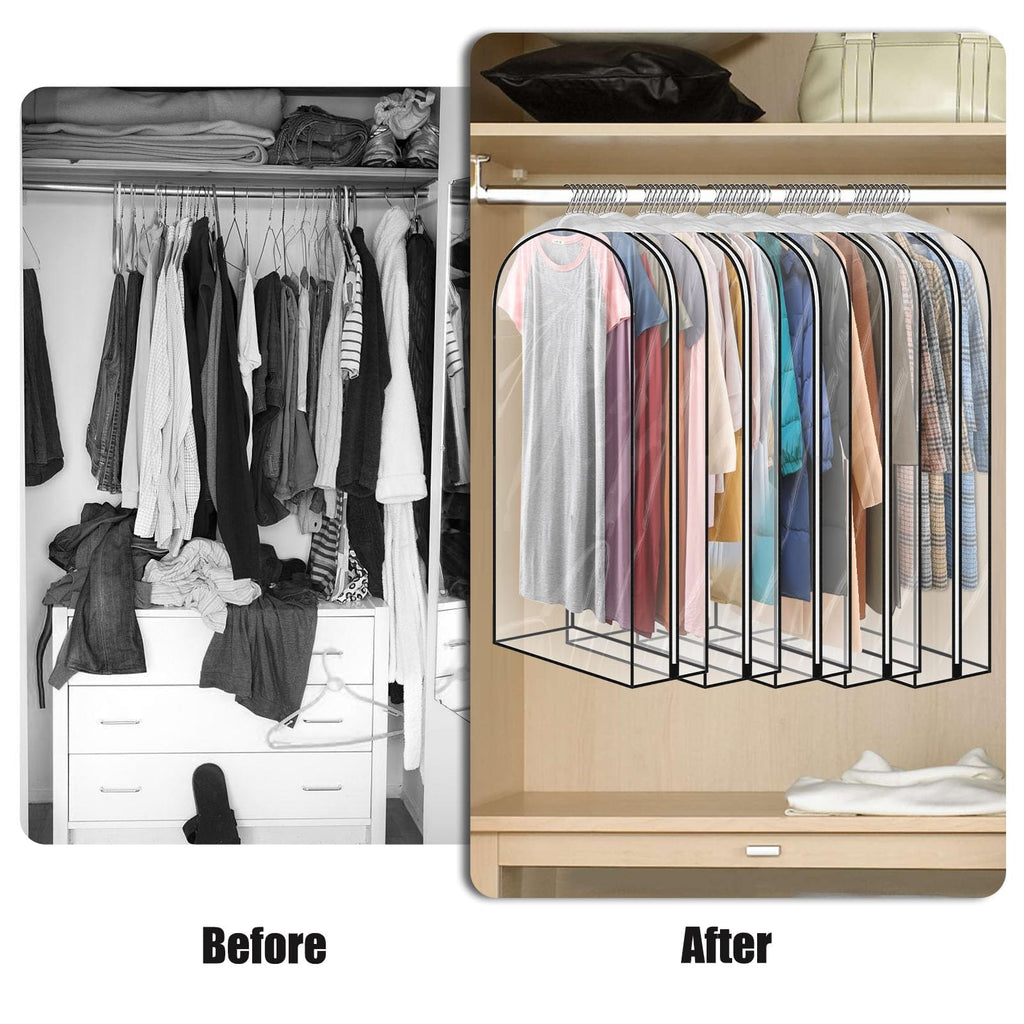 5 Pack 60" All Clear Garment Bags for Hanging Clothes Storage, 10" Gusseted Large Capacity Garment Rack Cover, Large Hanging Clothing Bag for Dress Gowns, Coats, Suit, Down Jacket