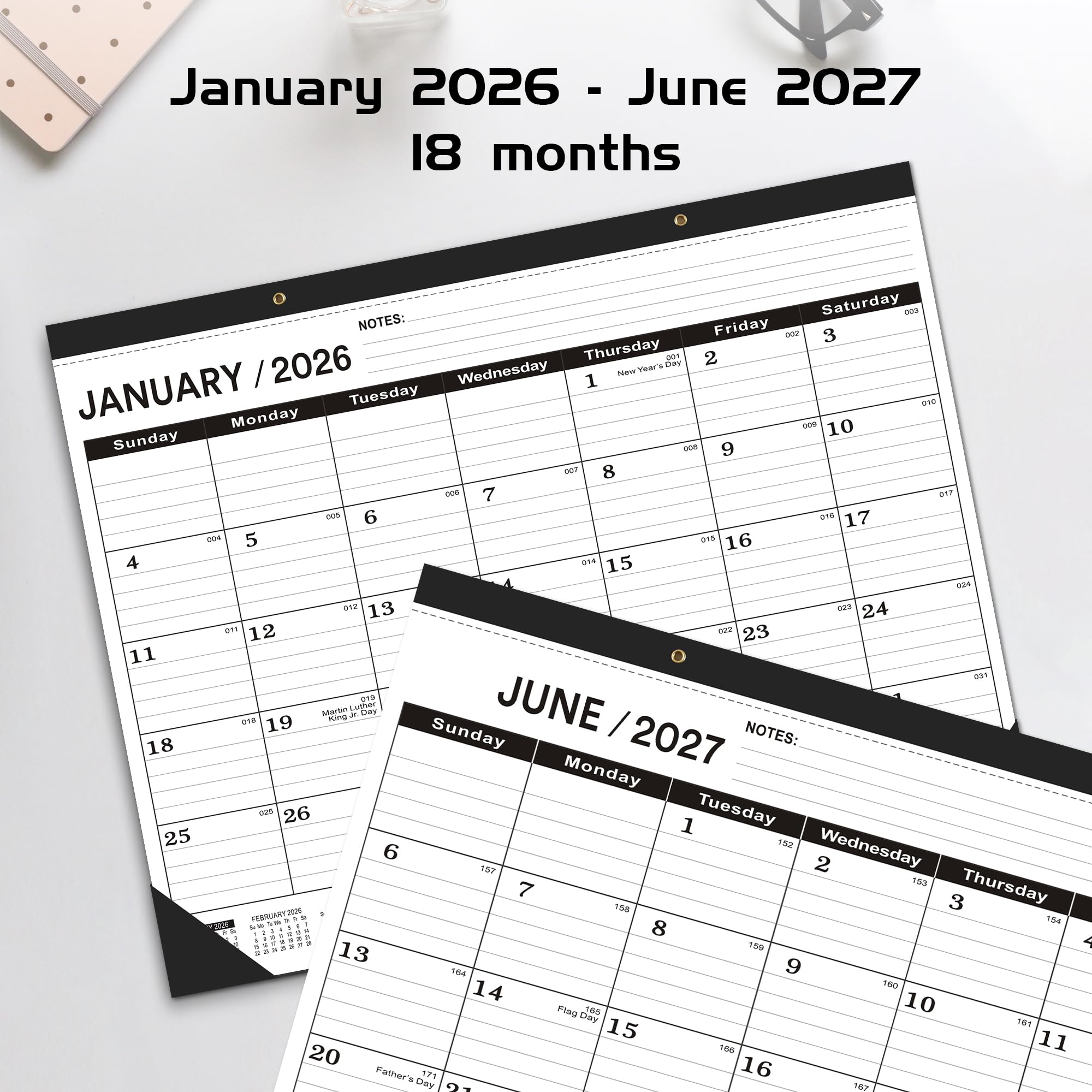 Desk Calendar 2026 (January 2026 to June 2027),Desk Calendar 2026 large 22 x17,Desk Calendar 2026-2027 large 22 x17,2026 Desk Calendar Canada Classic Black