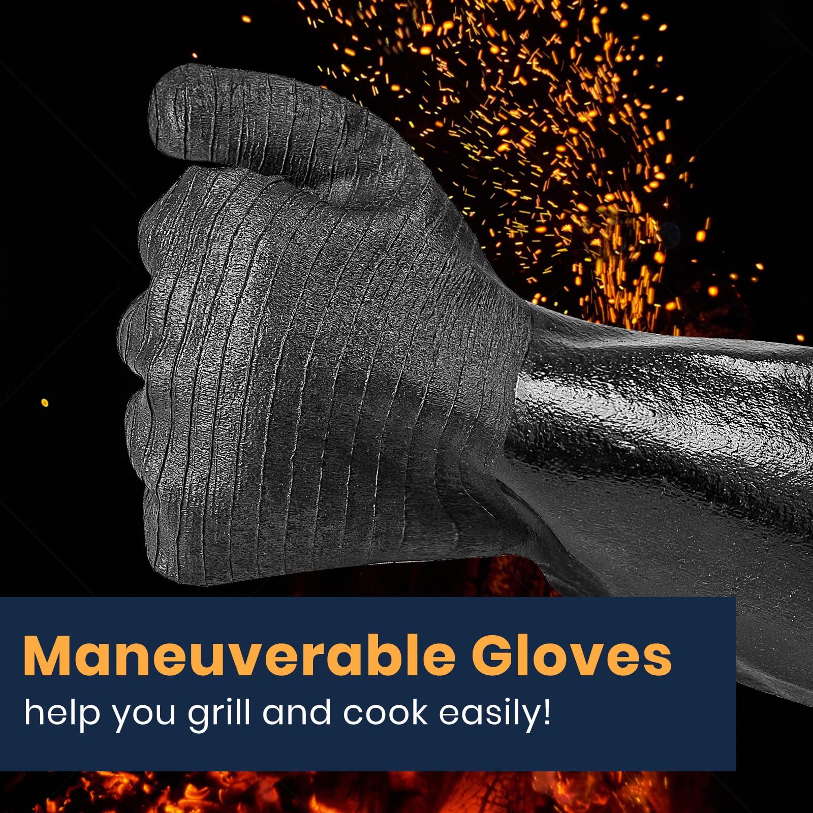 GEEKHOM 18-Inch Heat Resistant BBQ Gloves 932°F Waterproof Long Sleeve Cooking Gloves, Non-Slip Silicone Grip Grill Gloves for Grilling, Smoker, Oven, and Kitchen Use