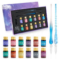 TPBSITNS Glass Dip Pen Ink Set, 12 Colors Calligraphy Ink Set with 2 Crystal Glass Pen, 12 Multicolor Ink, Pen Holder Cleaning Cup Ink Drip Tool for Writing Art Signature Beginners Valentines Day Gift
