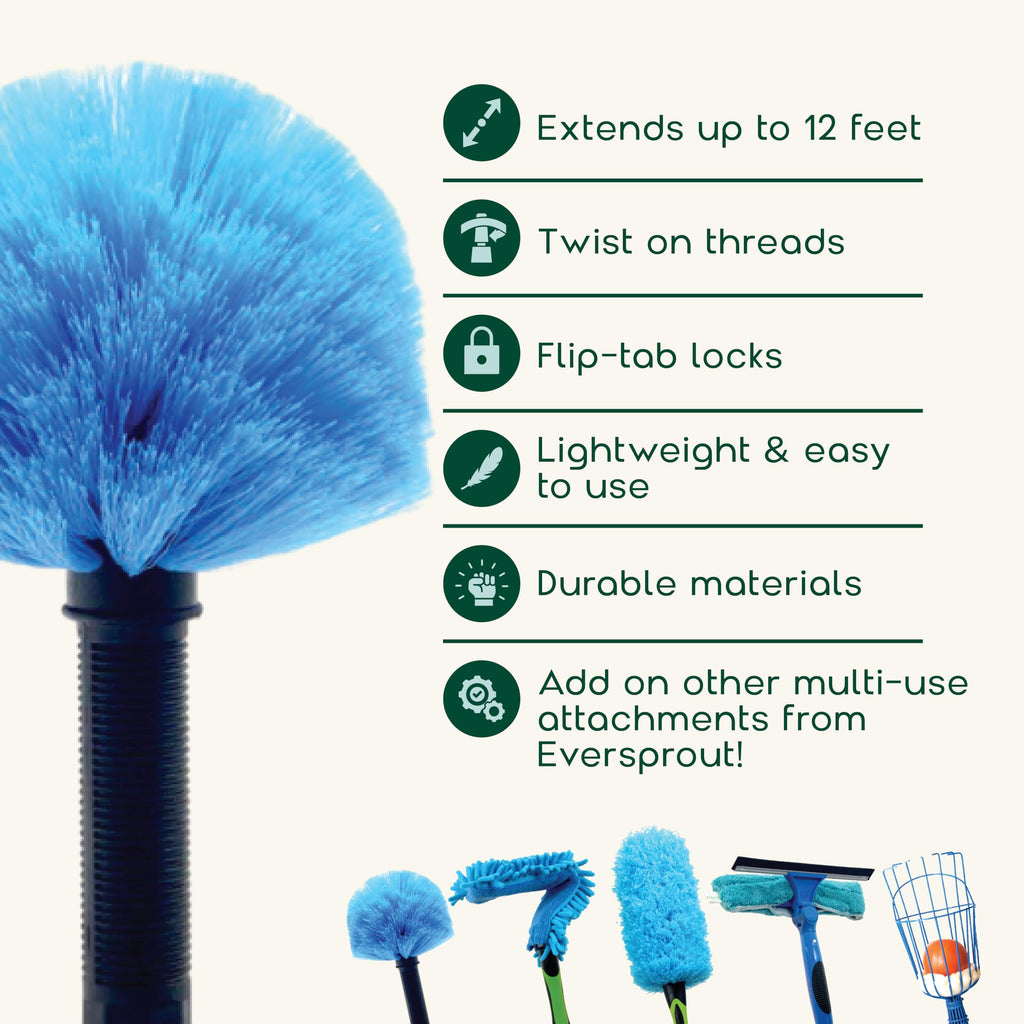 EVERSPROUT Twist-On Cobweb Duster | Hand-Packaged to Protect Bristles | Indoor & Outdoor use Brush Attachment | Fits Standard Threaded Poles | (Pole not Included) (Soft Bristles)