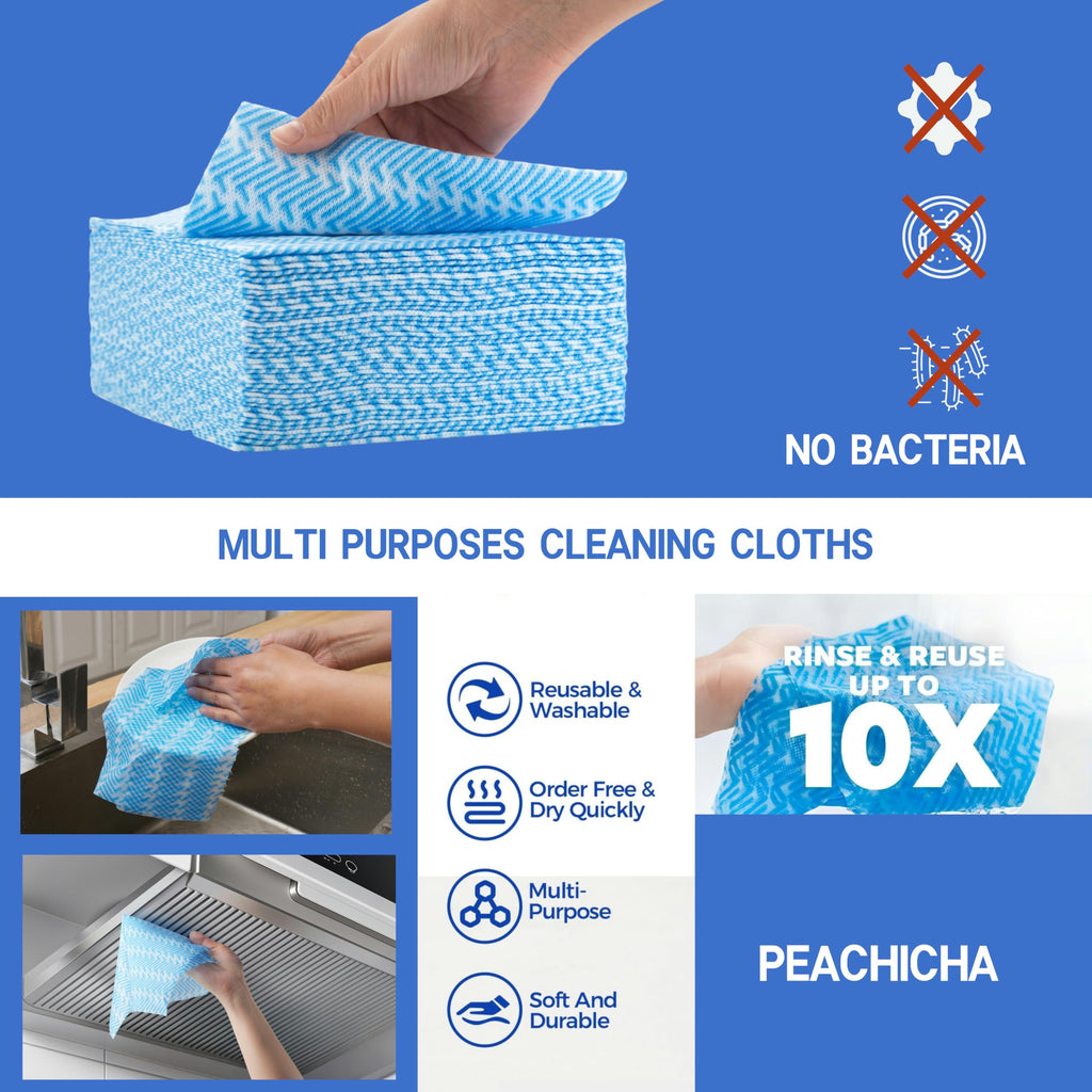 Peachicha Disposable Cleaning Cloth Washing Cloth for Kitchen, Multi-use Dish Towels, Disposable Dish Cloths, Cleaning Rags,100 Count, Blue
