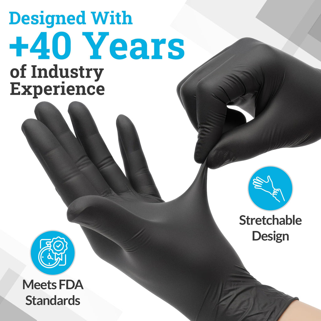 Black Nitrile Disposable Gloves Small, 200 Count - BBQ, Tattoo, Hair Dye, Cooking, Mechanic Gloves - Powder and Latex Free Gloves