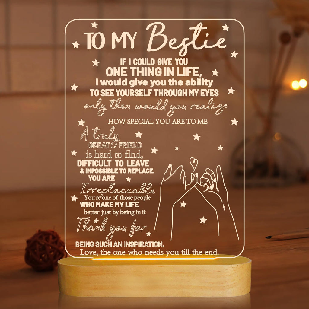 to My Bestie Gifts,3D Illusion Lamp I Love You Friends Night Light for Best Friend Sister Boys & Girls Women BFF Birthday Holiday Friendship Gift, Soft Warm White Colors LED Wooden Table Lamp