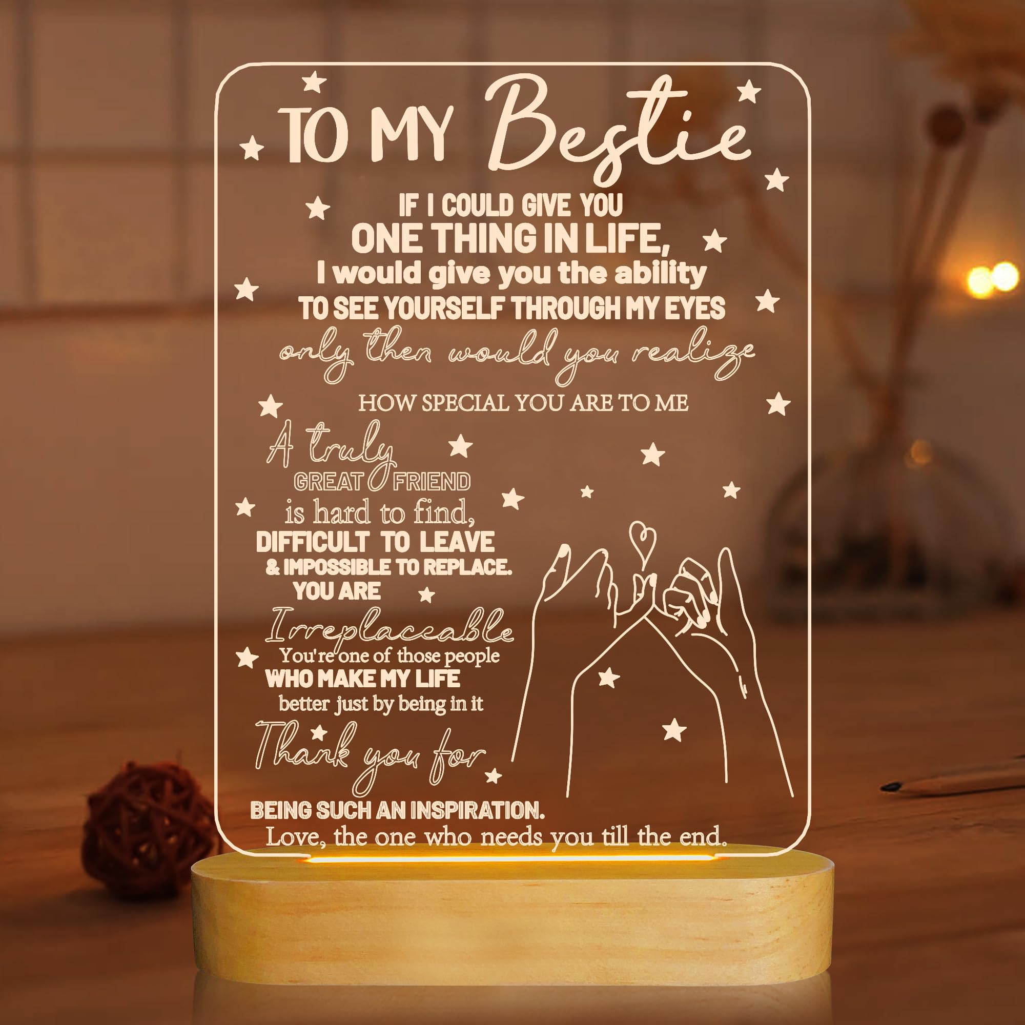 to My Bestie Gifts,3D Illusion Lamp I Love You Friends Night Light for Best Friend Sister Boys & Girls Women BFF Birthday Holiday Friendship Gift, Soft Warm White Colors LED Wooden Table Lamp