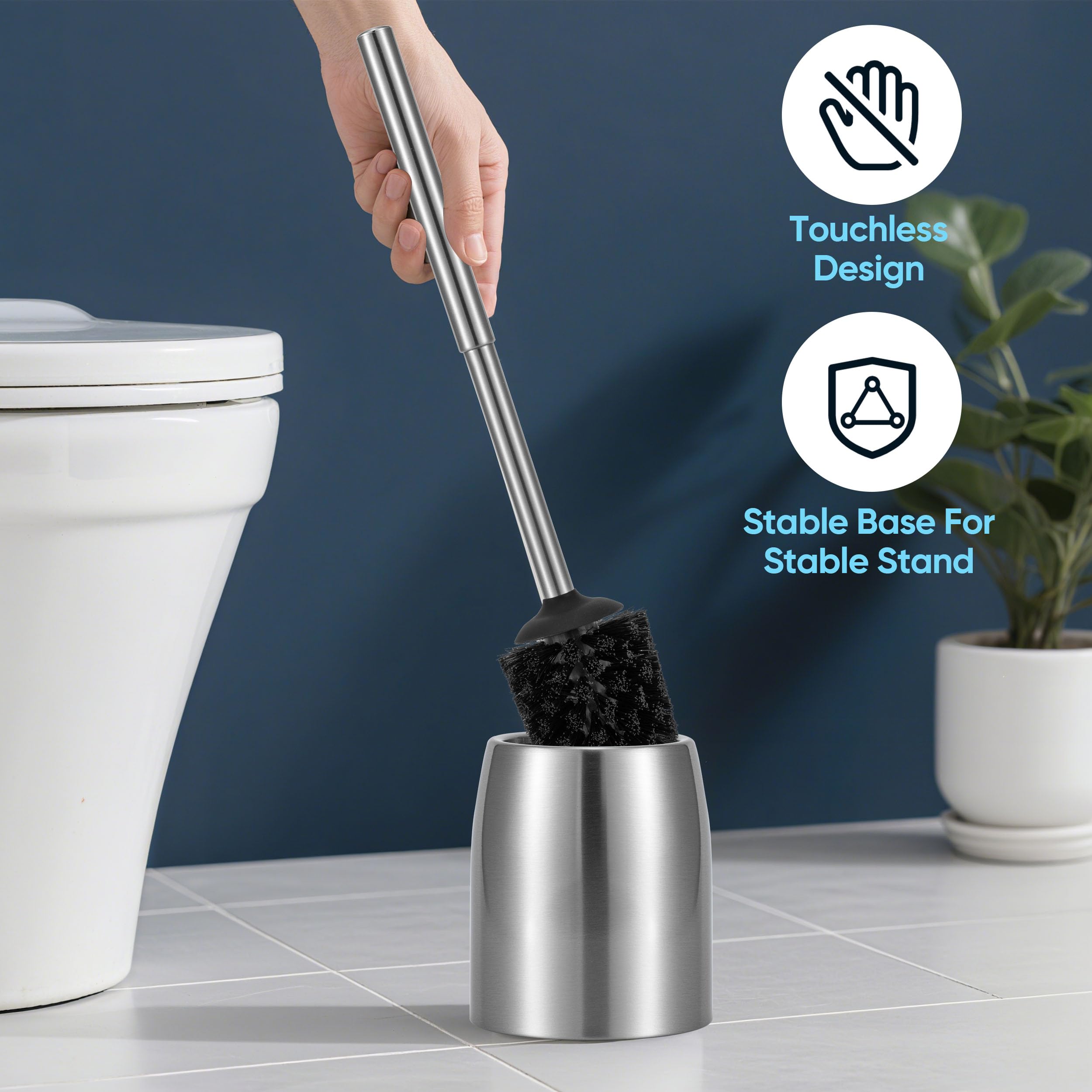 Veinvify Toilet Brush Set with Holder Brosse Toilette 30CM Long Handle Stainless Steel Bathroom Cleaning Brushes and Case Anti-Rust High Denstity Moderate Hardness Bristles Brushed