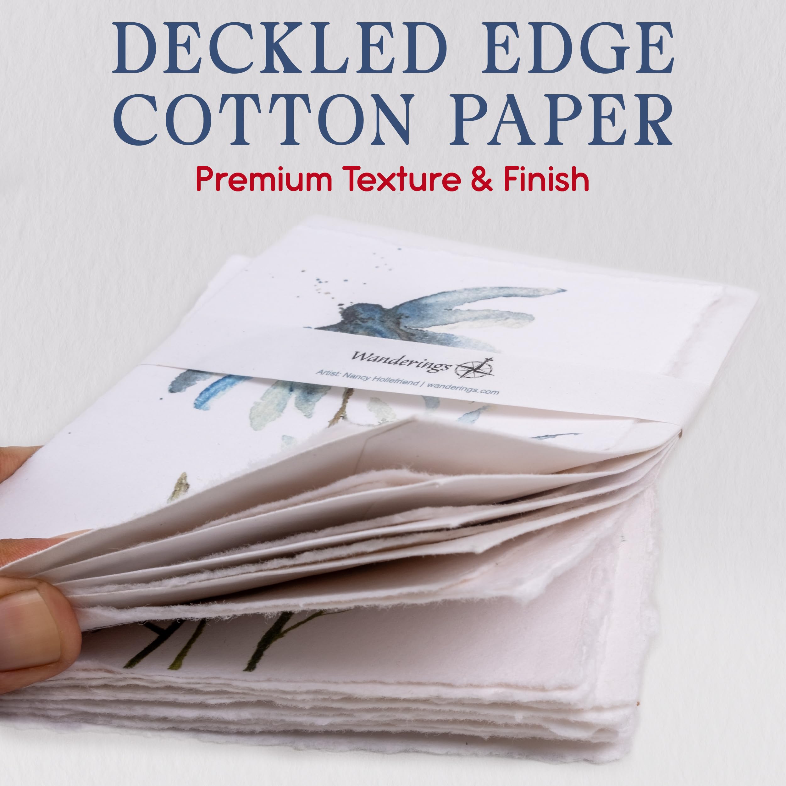 Wanderings Handmade Deckle Edge Blank Greeting Cards & Envelopes with Flower Art - Thick 300gsm paper– 20 Cards (5 Each of 4 Varieties) for Invitations, Thank Yous, Get Well and Birthday Cards –5x7"