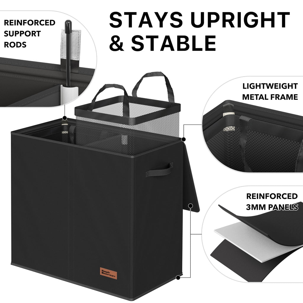 Simple Houseware 110L Double Laundry Hamper with Lid Removable Laundry Bags and Foldable Basket, Black