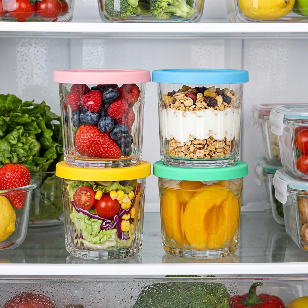 Coloch 4 Pack 13Oz Glass Jar with Leakage Proof Lid, 400ml Clear Storage Jar for Spices, Tea Leaf, Nuts, Overnight Oat Cup All-purpose Glass Drinking Cup for Cooled Tea, Juice, Coffee, Yogurt