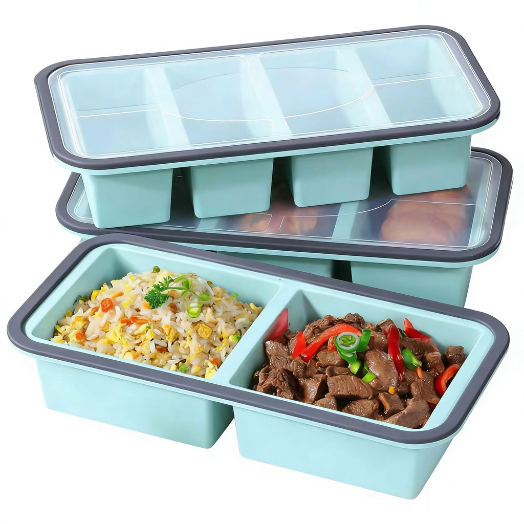 Asaloy 3 Pack （1-1.4-2 Cup）Silicone Food Freezer Molds With Lids,Easy to Release Silicone Soup Freezer Containers Tray for Meal Prepping,Leakproof, Suitable for Dishwasher/Oven/Fridge (Blue)