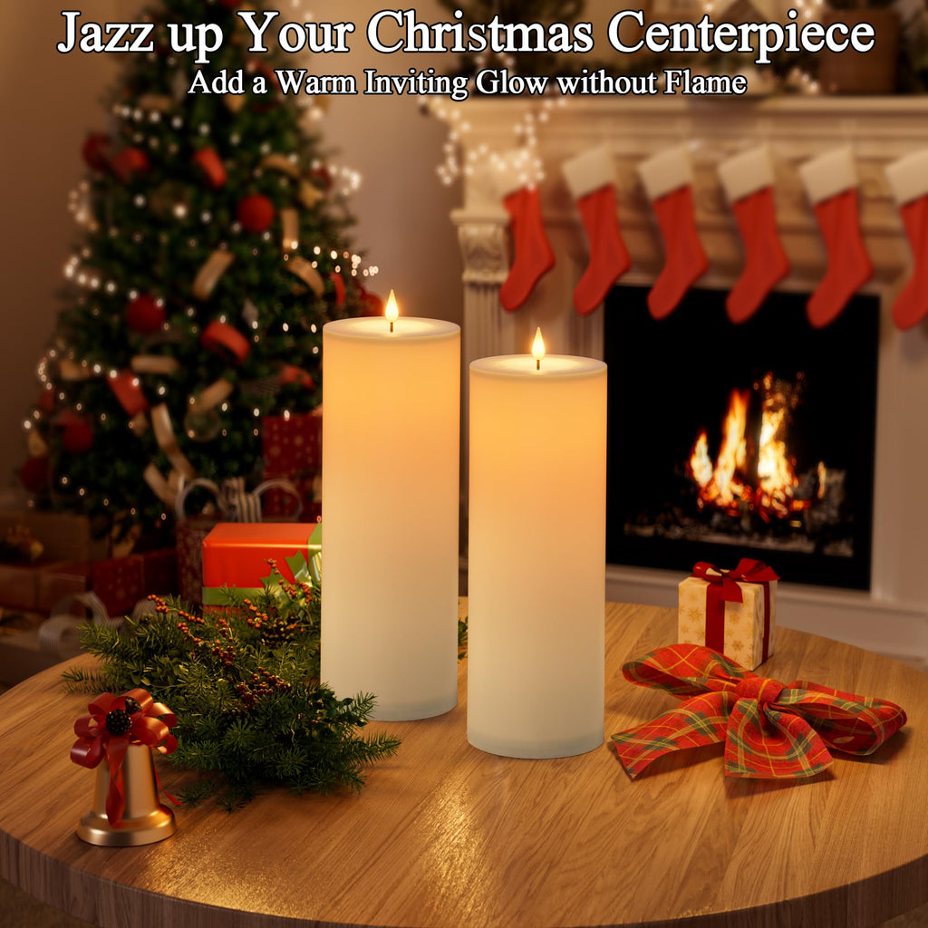 Outdoor Candles with Timer Waterproof 12" x 4" Large Flameless Pillar Candles Battery Operated LED Candles Flickering with Remote Control Timer for Porch Patio Table Lantern Christmas