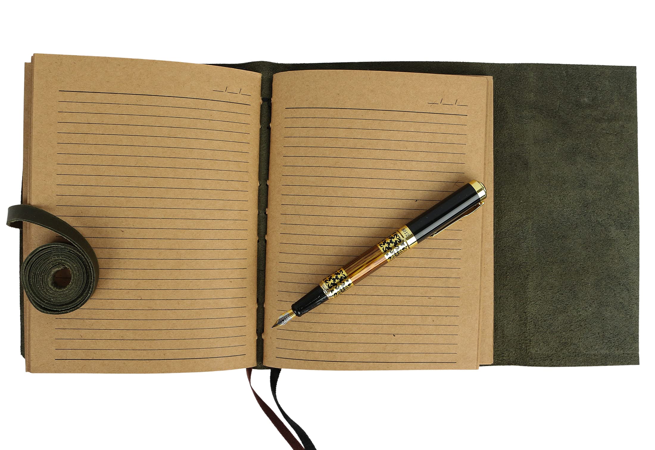 Leather Journal for women and men embossed 8 x 6 inch Handmade Lined craft paper tree of life sun and moon notebook writing notepad book of shadows journal (Green)