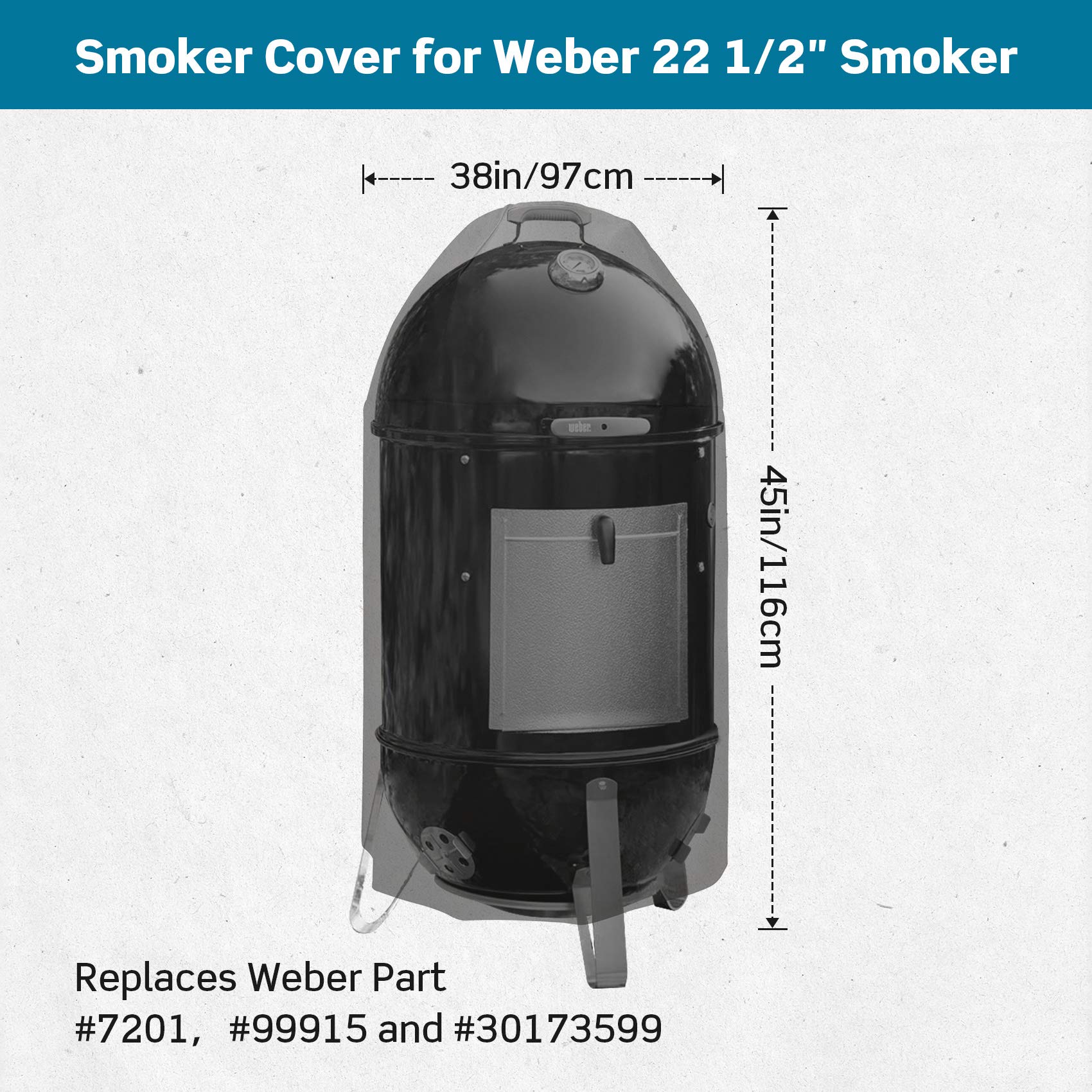 Stanbroil Premium Cover for 22" Smokey Mountain Cooker, Round Smoker Grill Cover Replaces Weber Part # 7201 and 99915, Black