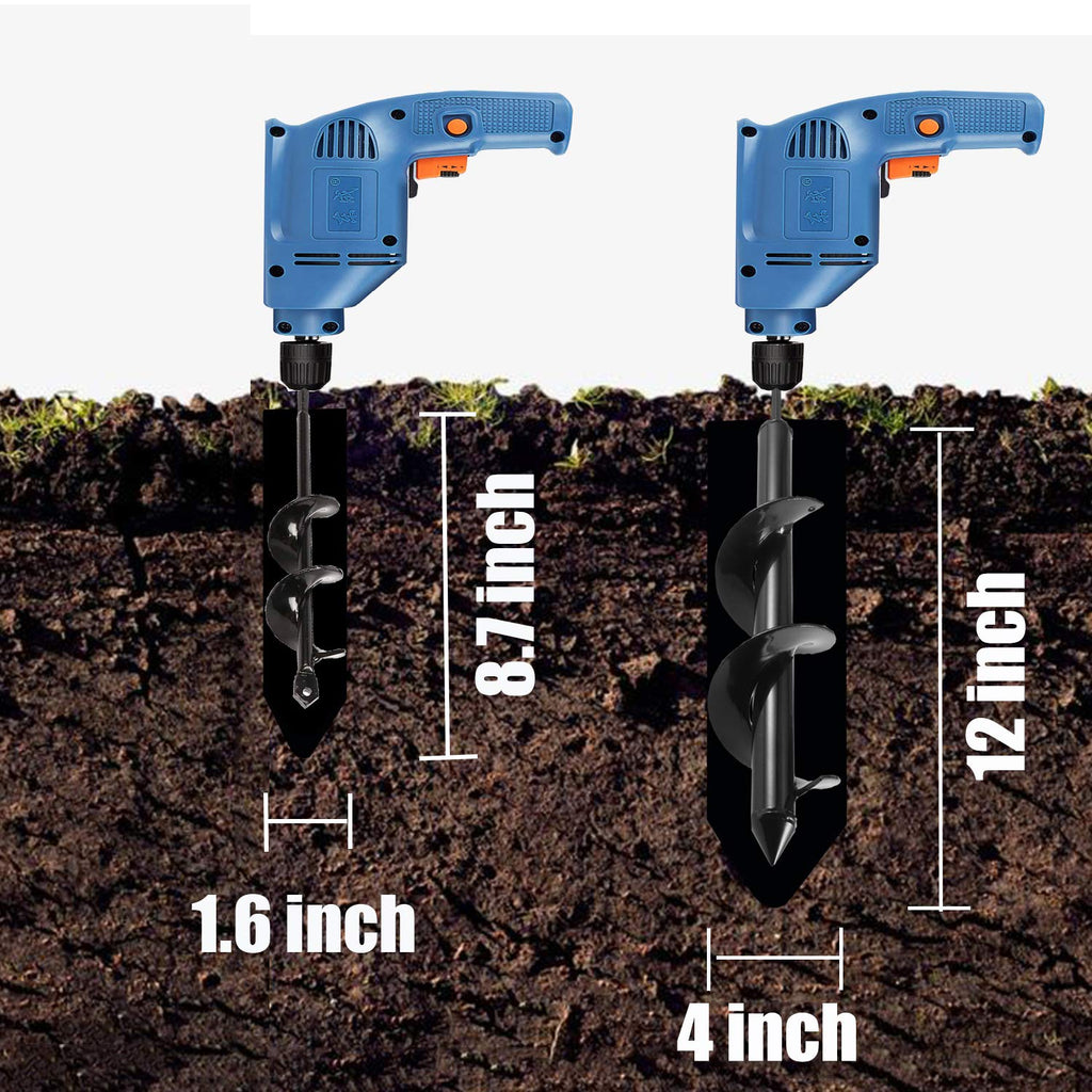 Jayzod Auger Drill bit for Planting 1.6x8.7& 4x12 Garden Auger Spiral Drill Bit,Bulb & Bedding Plant Augers,Plants Drill bit for 3/8” Hex Drive Drill