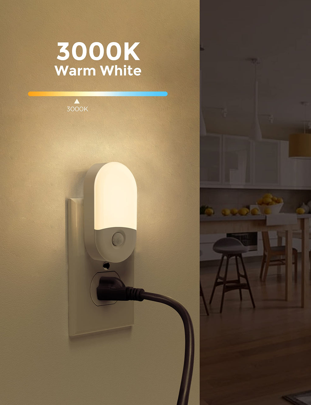 L LOHAS LED Motion Sensor Night Light, 2 Pack, Motion Activated Night Light, Motion Sensor Night Lights Plug into Wall, 3000K Warm White, Adjustable Brightness, for Kids Adult Bathroom Bedroom
