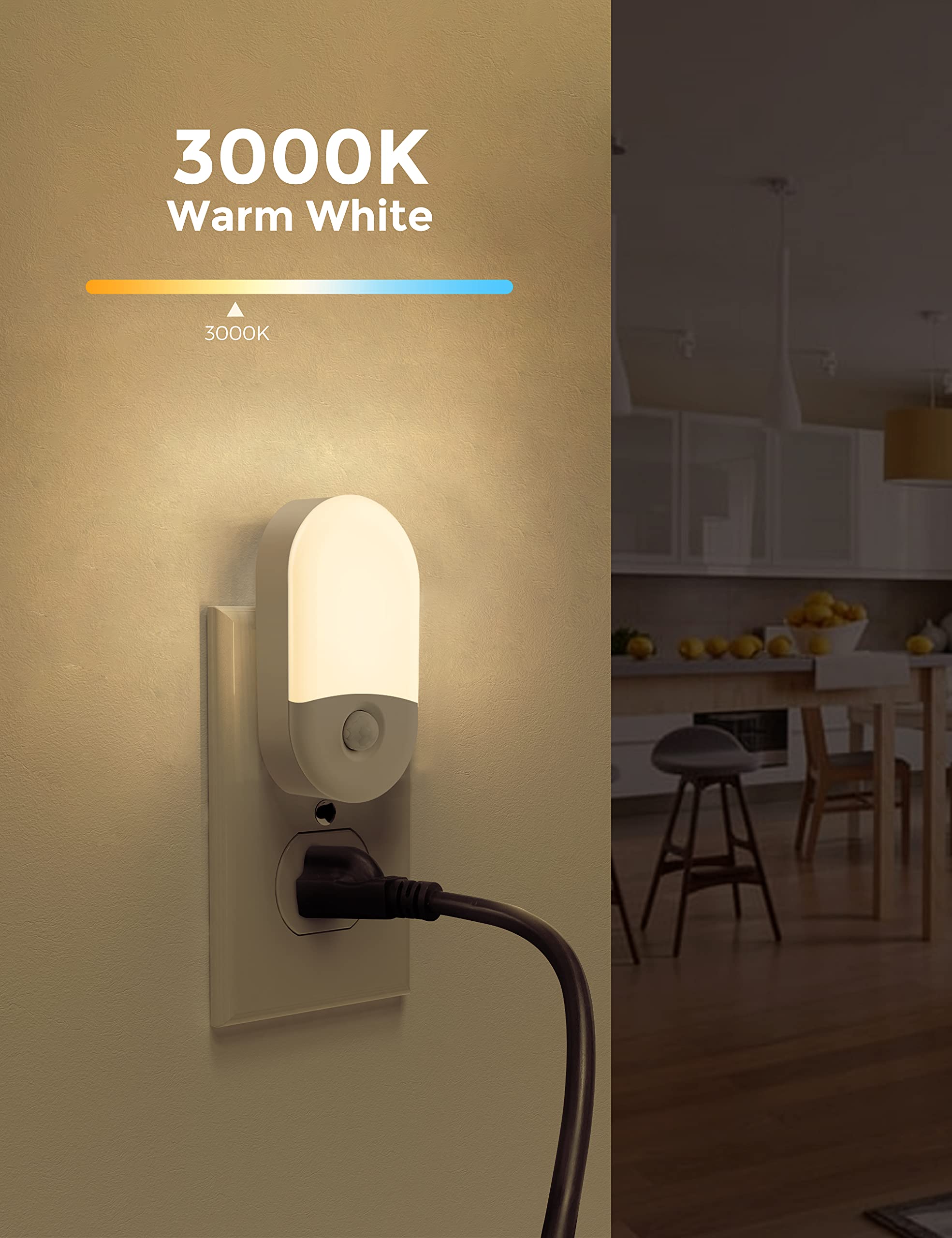 L LOHAS LED Motion Sensor Night Light, 2 Pack, Motion Activated Night Light, Motion Sensor Night Lights Plug into Wall, 3000K Warm White, Adjustable Brightness, for Kids Adult Bathroom Bedroom