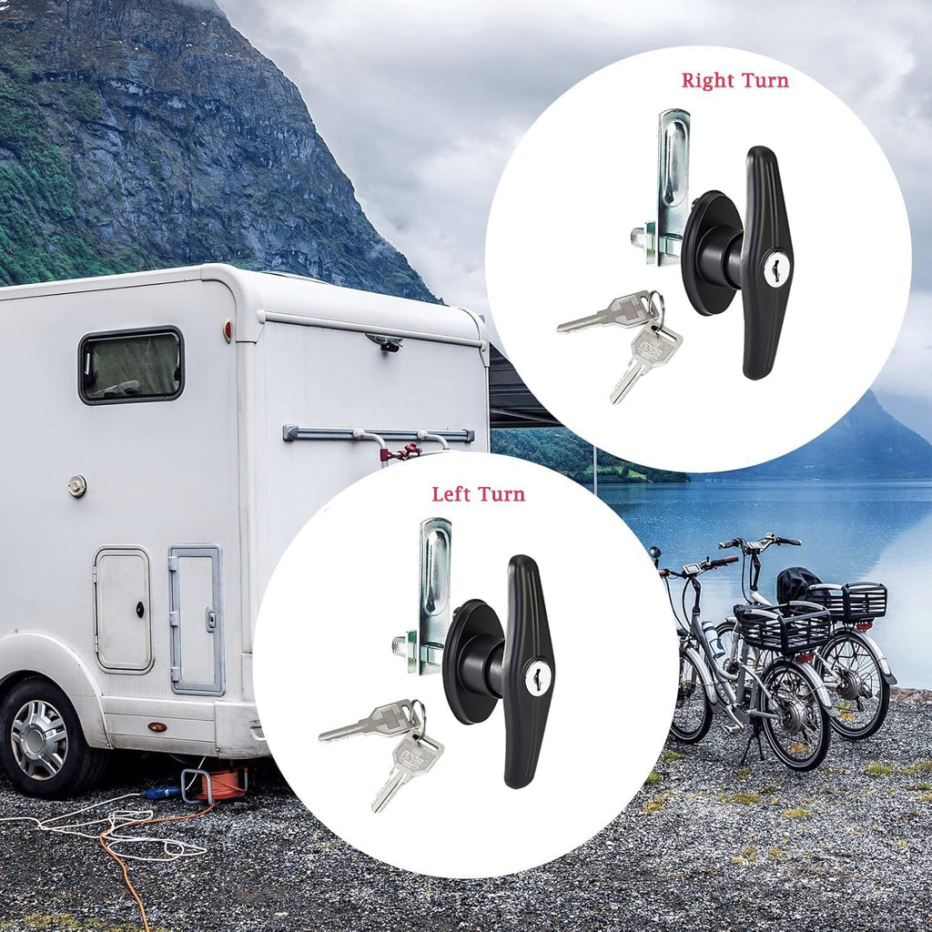 1 Pair Heavy Duty RV T-Handle Locks with Keys, Metal Truck Cap Locks, Universal Replacement T-Handle Locks for RV, Truck, Camper, Trailer (Left & Right)