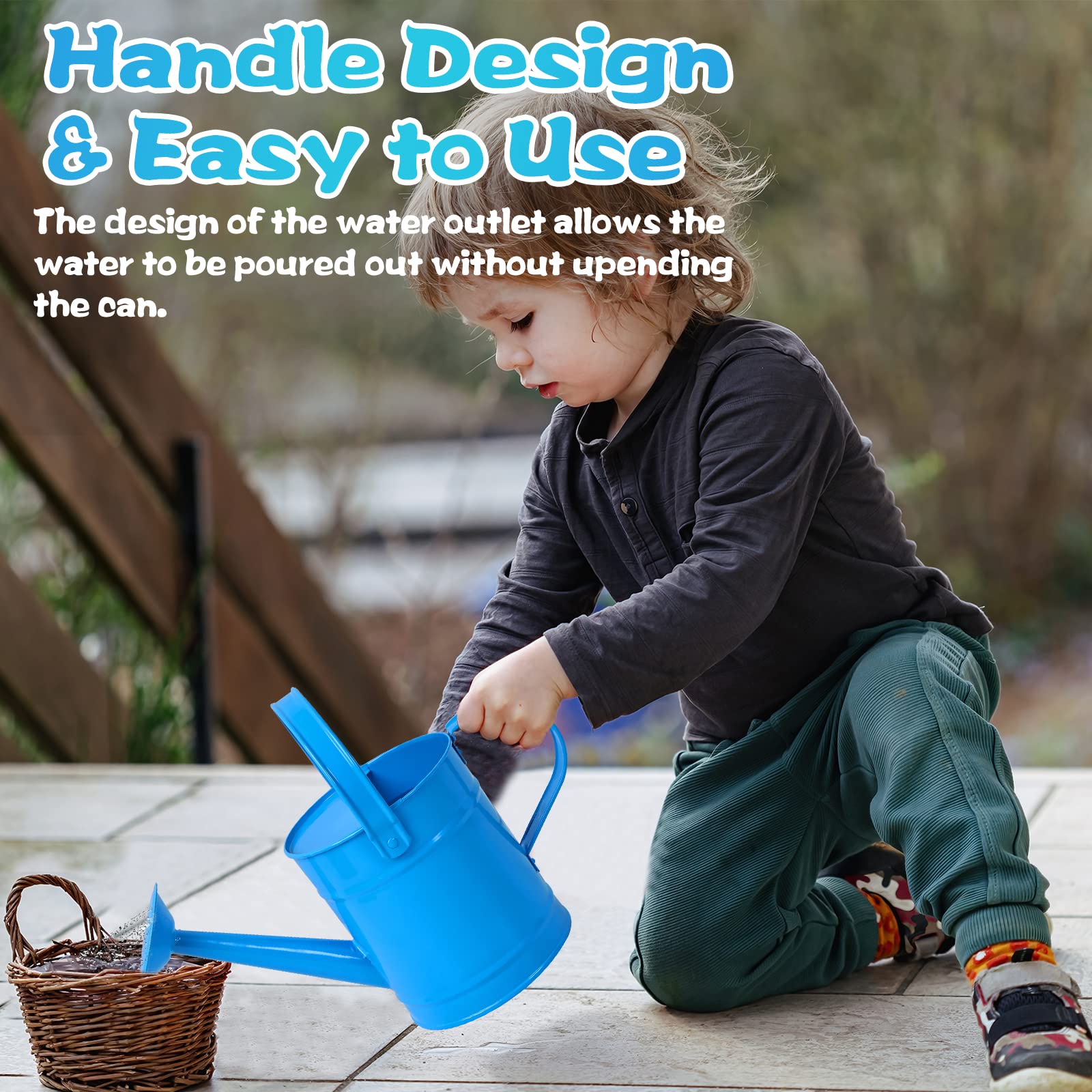 Finderomend Metal Watering Can 1.5L/51oz, Iron Art for Kids Watering Can, Watering Can for Outdoor Plants Home Office Small Portable Indoor Watering Equipment (Blue)