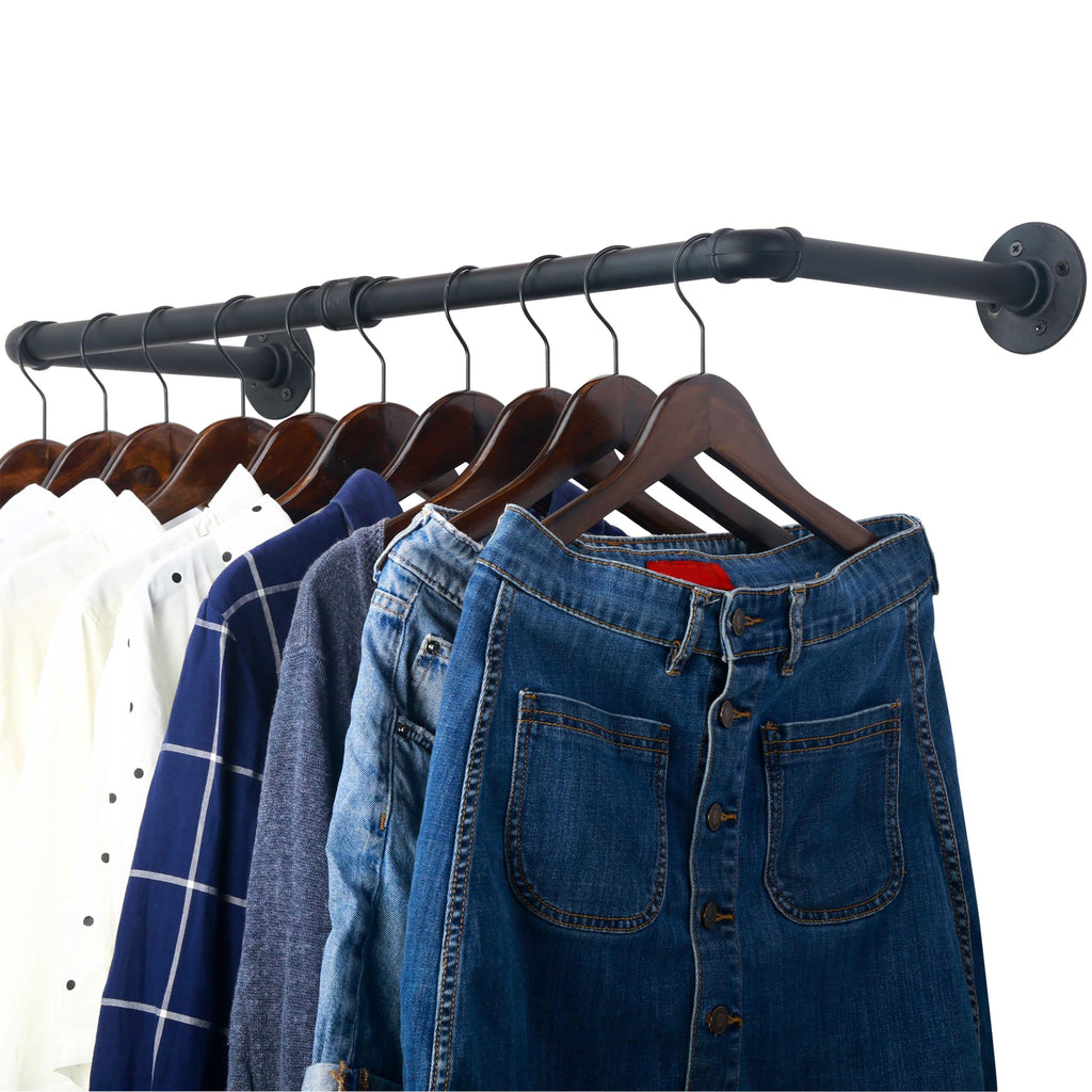 WEBI Clothing Rack Wall Mount,32" Industrial Pipe Clothes Rack for Hanging Clothes,Heavy Duty Iron Garment Rack Bar,Retail Display Clothes Rod for Closet,Laundry Room,Black