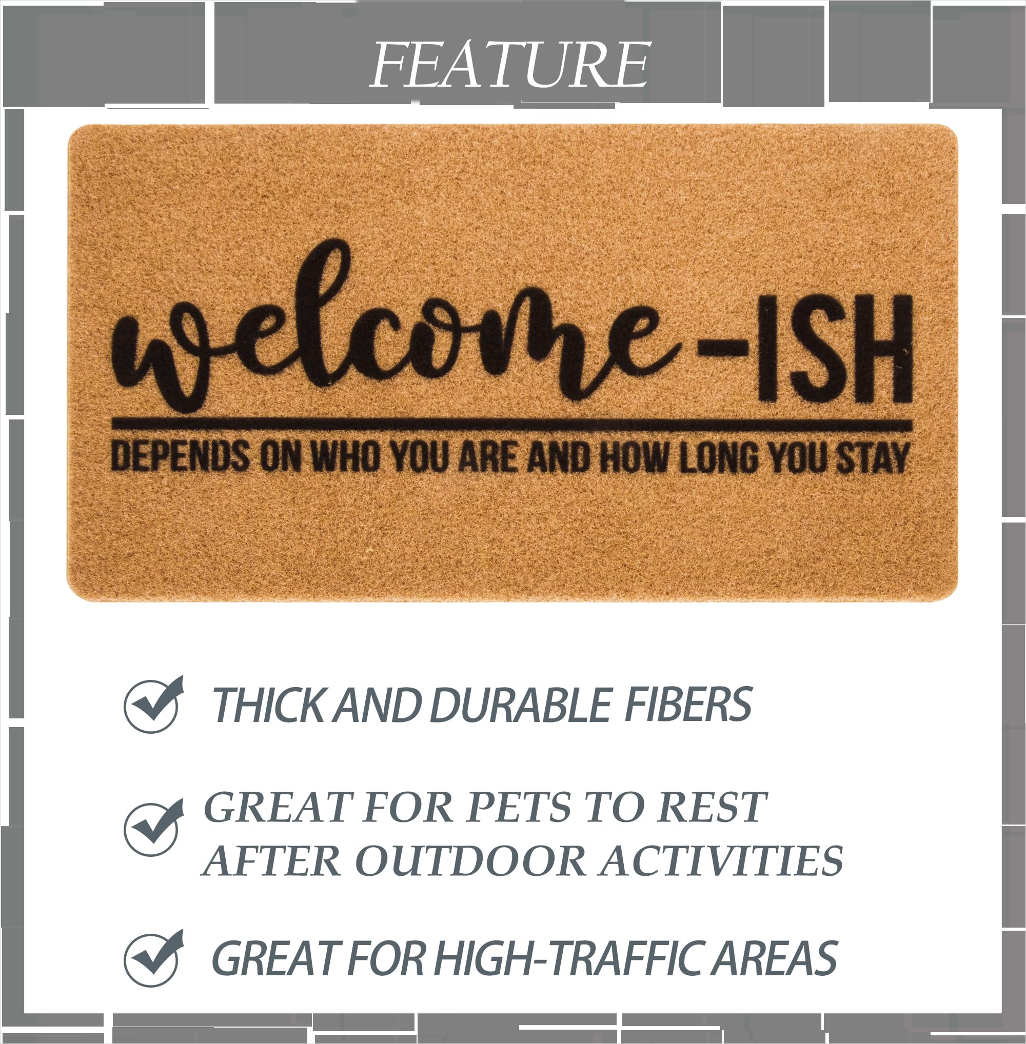 Eohak Welcome-Ish Front Door Mat - Welcome-Ish Depends Who You are Doormat Non Slip Backing Mat for Home Entry Farmhouse（17"x 29" ）