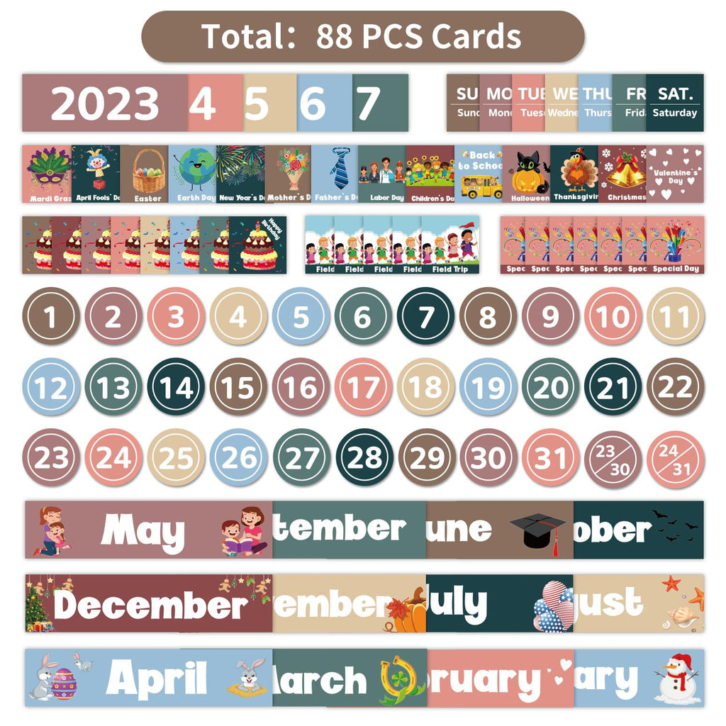 Boczif Monthly Calendar Pocket Chart for Classroom with 88 Cards, Printed Days of The Week and Reusable, Learning for Home or Kindergarten, Teacher Must Have Supplies That Fits Any School Décor