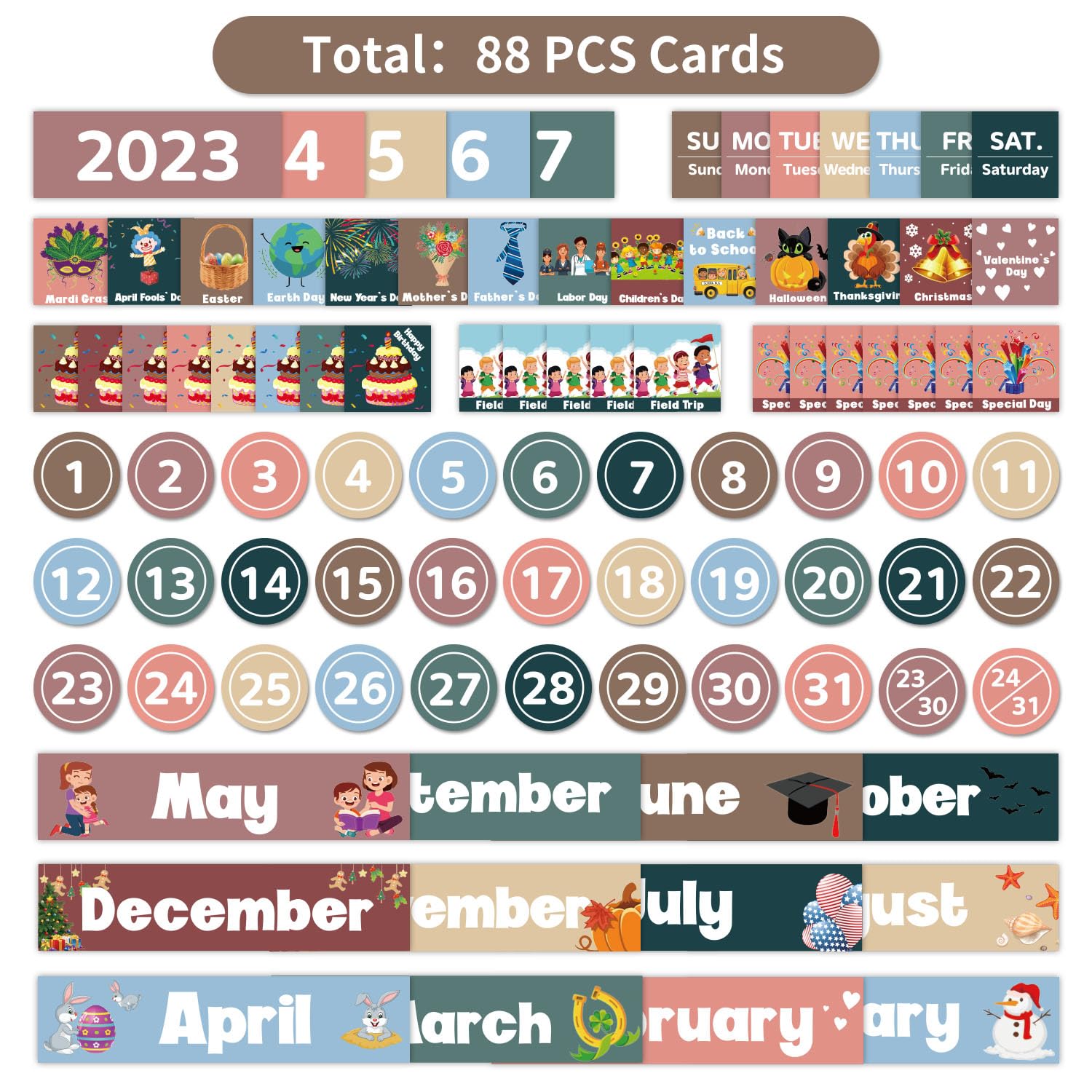Boczif Monthly Calendar Pocket Chart for Classroom with 88 Cards, Printed Days of The Week and Reusable, Learning for Home or Kindergarten, Teacher Must Have Supplies That Fits Any School Décor