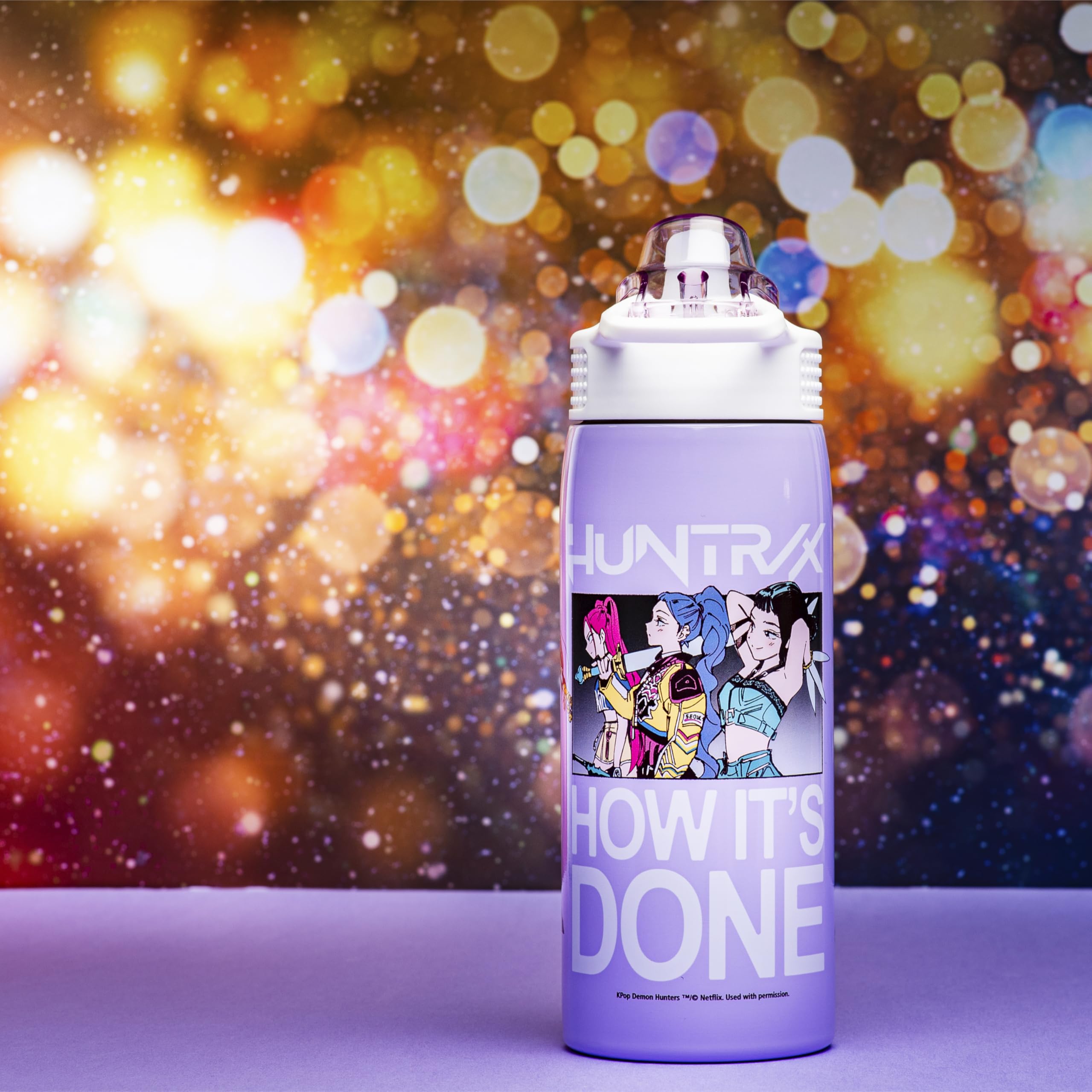 Zak Designs KPop Demon Hunters Sage Kids Water Bottle For School or Travel, 19oz Stainless Steel Water Bottle With Straw, Handle, and Leak-Proof, Pop-Up Spout Cover (Rumi, Mira, Zoey)