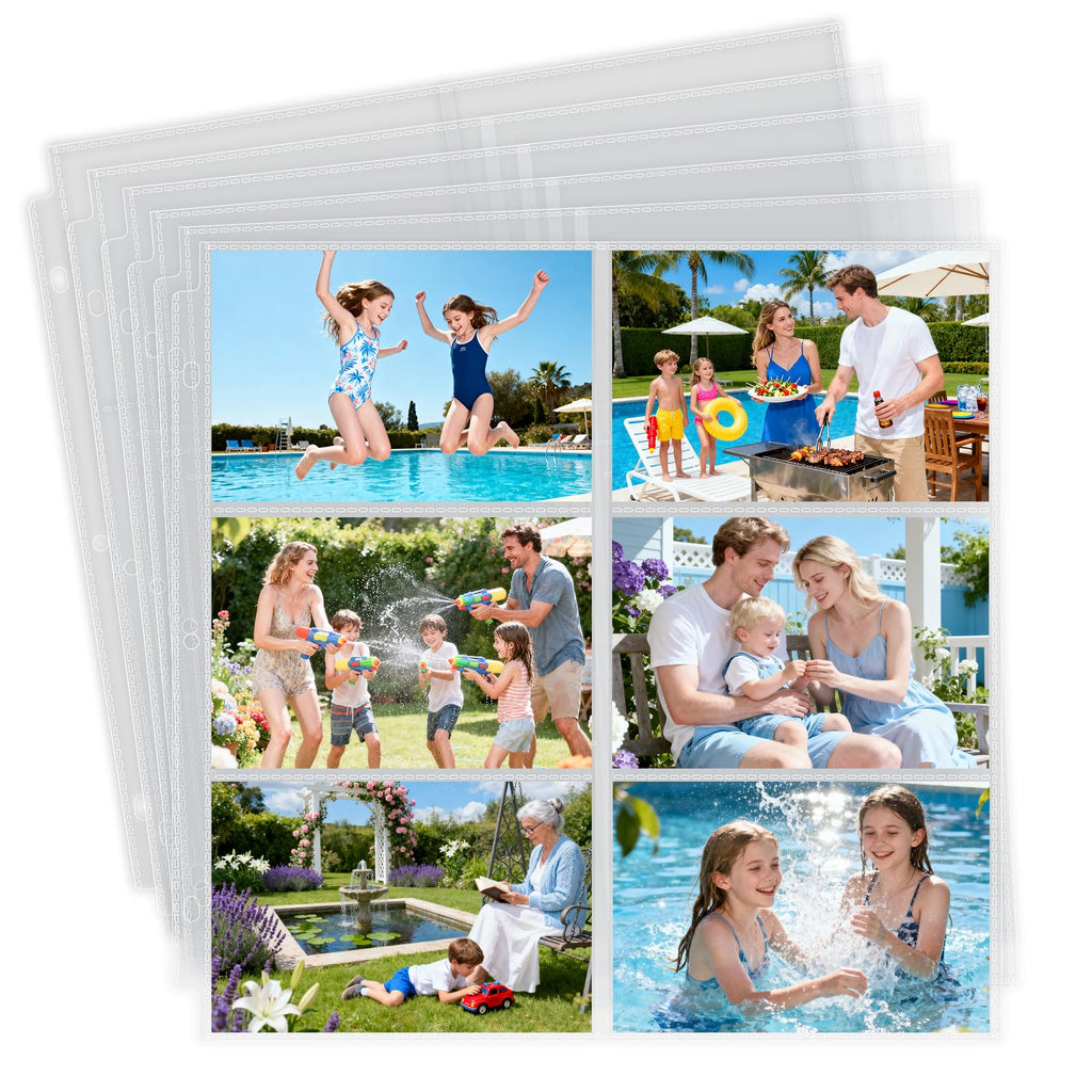20 Pack 4x6" Photo Album Refill Pages 12x12 for 3 Ring Binder Album, Ultra-Clear Photo Sleeves Holding 240 Pictures, Double-Sided 6 Pockets Photo Pages , Photo Sheet Protector for Photos and Postcards