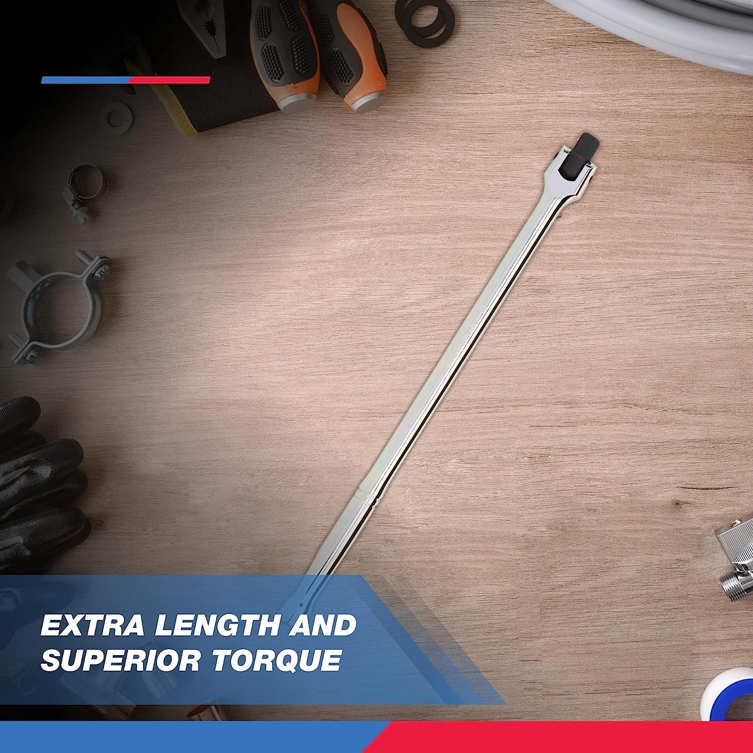 Neiko 00200A 1/2" Drive Extension Breaker Bar | 15" Length | Rotating Flex Head | CR-V Steel