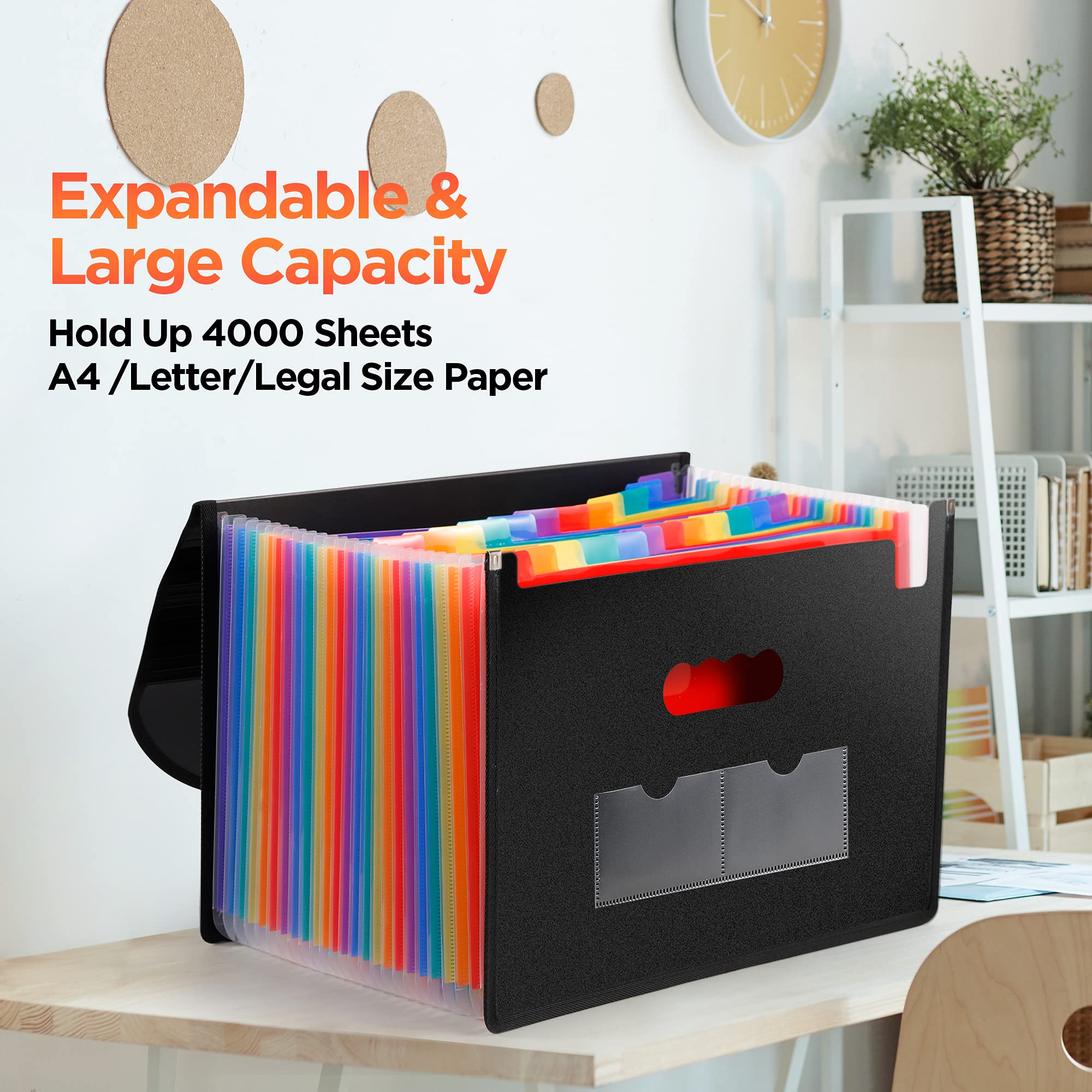 Accordion Expandable File Organizer, 24 Pockets Portable Files Box with Expandable Cover, Colorful Documents Storage Folder Holder Sorter for A4 /Letter/Legal Size Office Home School Travel Business