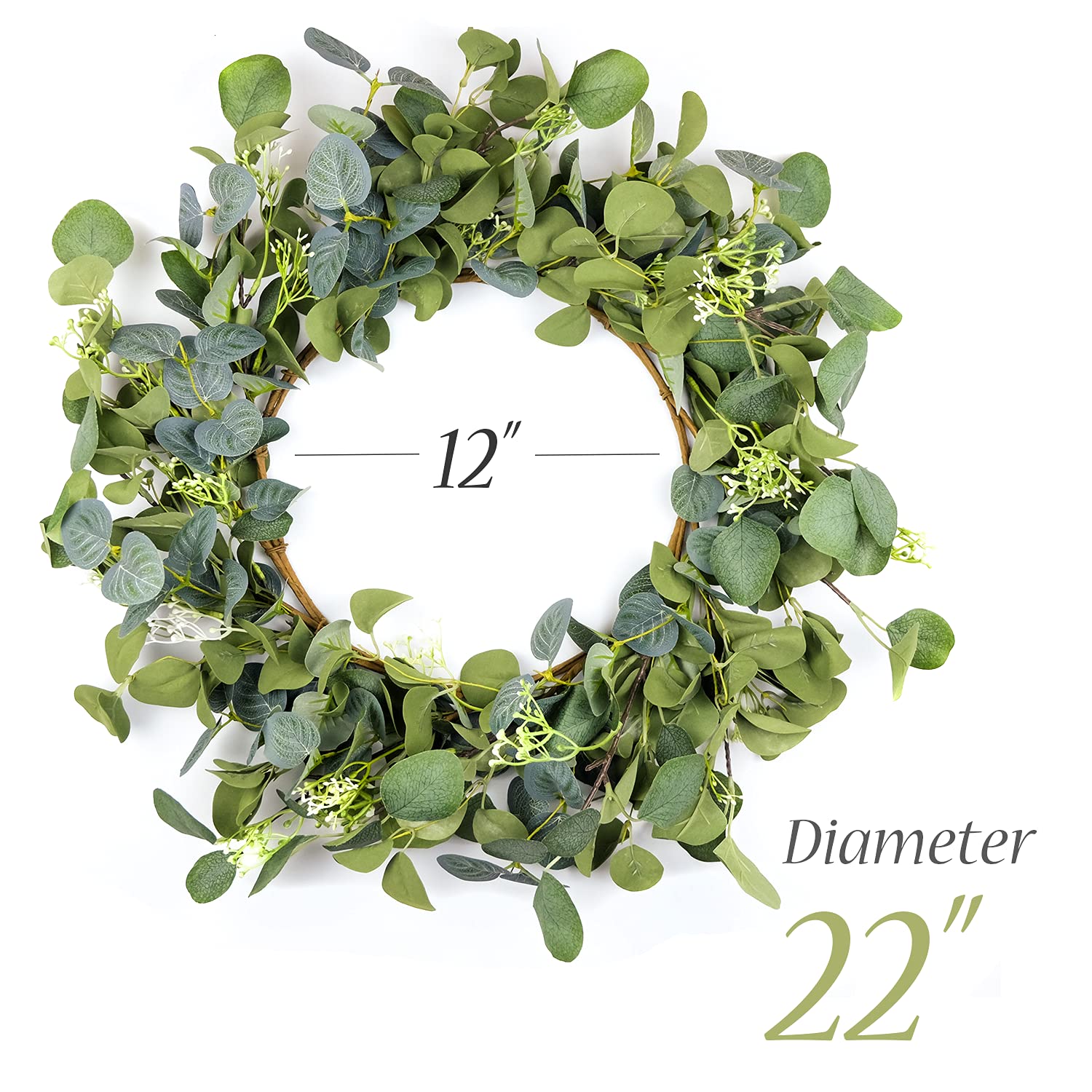 HomeKaren Eucalyptus Wreaths for Front Door 22" 55cm, Handmade Green Leaves Wreath for Summer, Spring and All Seasons, Greenery Floral Wreath for Wall and Outside