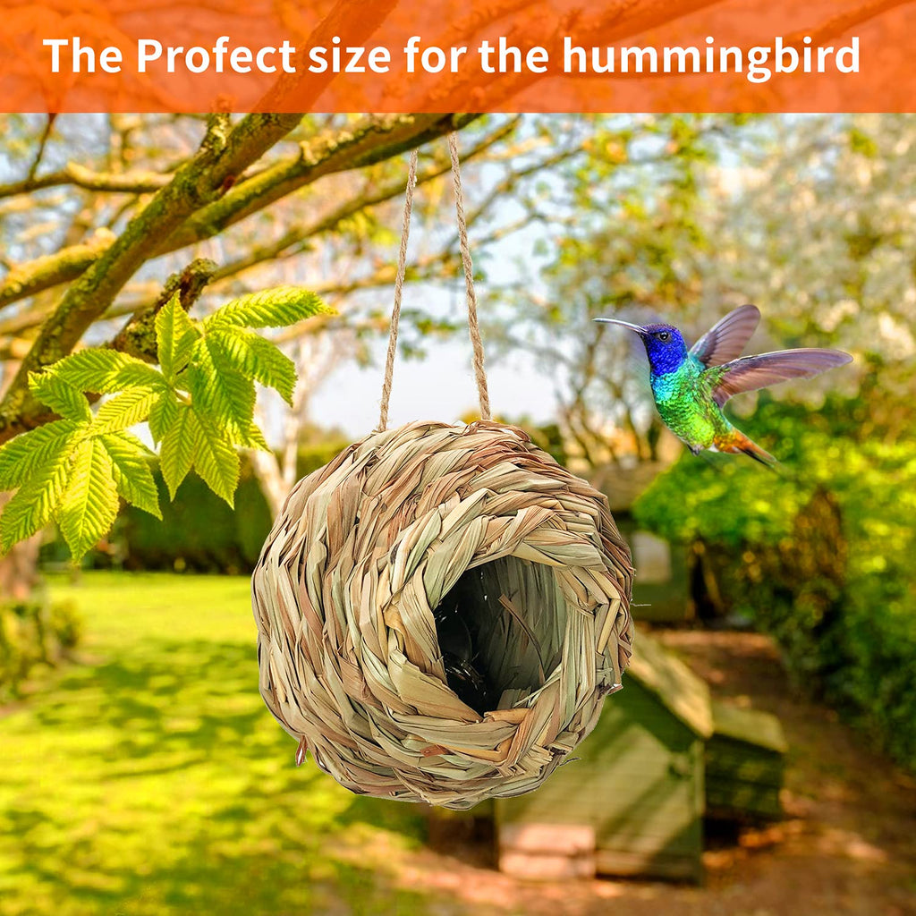 Puninoto Humming Bird Houses for Outside Hanging, Natural Grass Hanging Bird Hut, Hand Woven Hummingbird Nest, Large Wren Finch Bird House for Garden Window Outdoor Home Decoration, 3 Pack