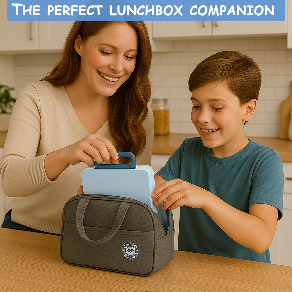 Bento Lunch Box for Kids with Carry Handle & Bento Box Bag, Leak-Proof 4-Compartments Lunch Box with 12oz Soup Jar and Cutlery, with Custom Dividers,Drop-Proof, Microwave and Dishwasher Safe (Blue)