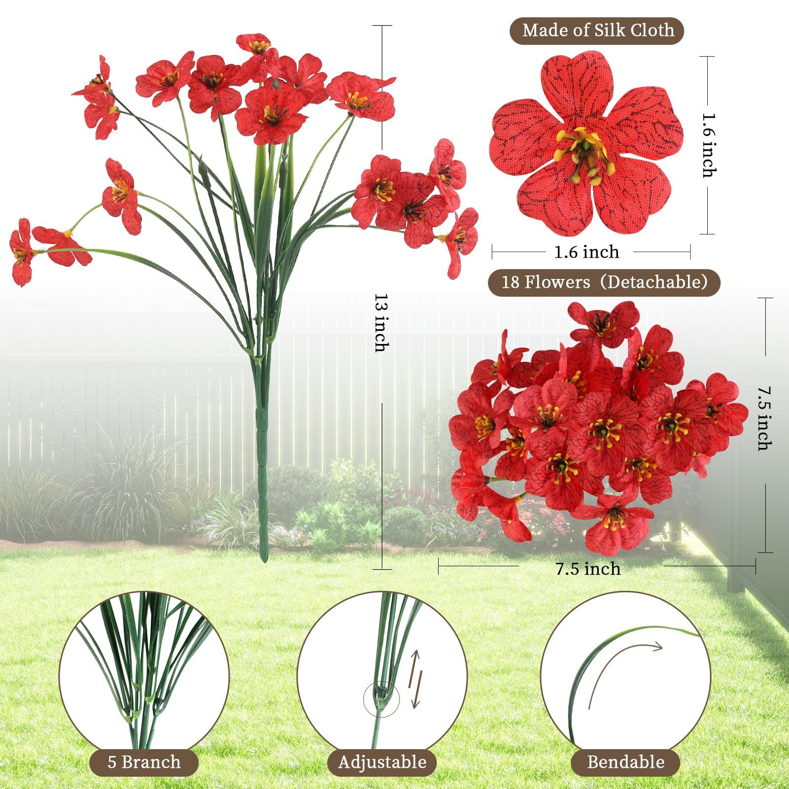 24 Bundles Artificial Flowers for Outdoors/Indoors, Fake Flowers Plants for Indoor Outside Garden Porch Window Box Home Wedding Farmhouse(8 Color)