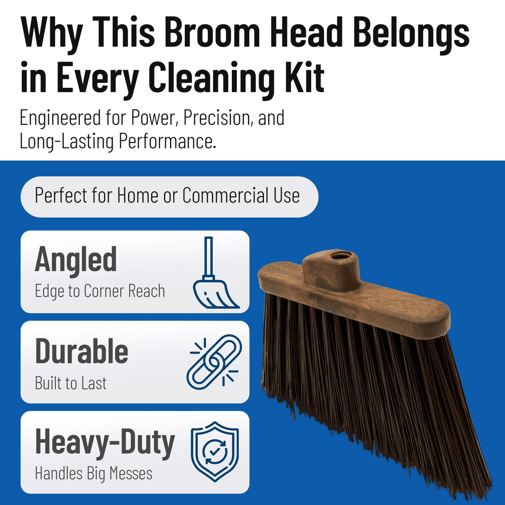 Sparta Sweeper Broom – 12 Inch Angled Outdoor Broom Head with Durable Polypropylene Bristles, Standard Thread Compatible for Home Garage or Kitchen Cleaning, Brown