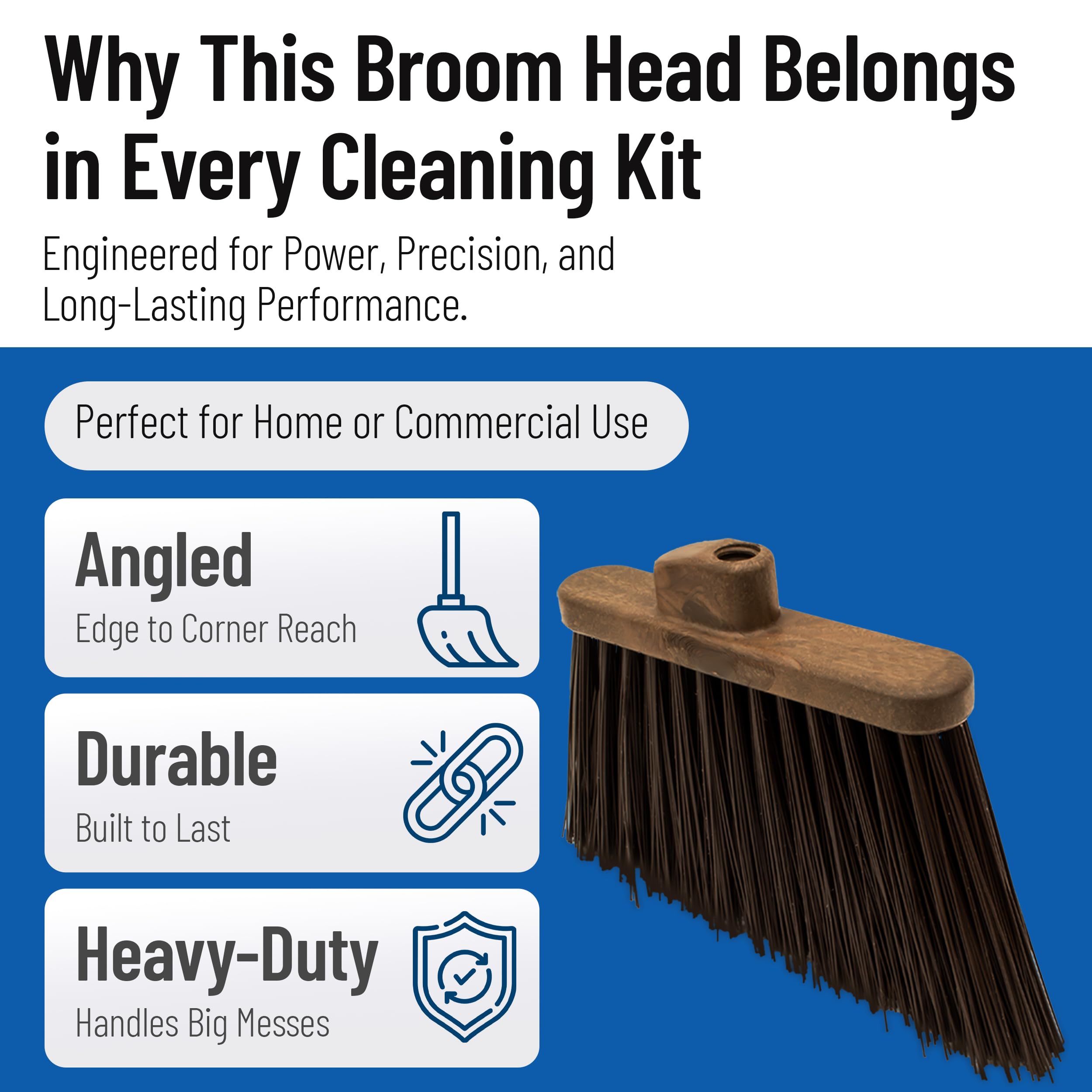Sparta Sweeper Broom – 12 Inch Angled Outdoor Broom Head with Durable Polypropylene Bristles, Standard Thread Compatible for Home Garage or Kitchen Cleaning, Brown