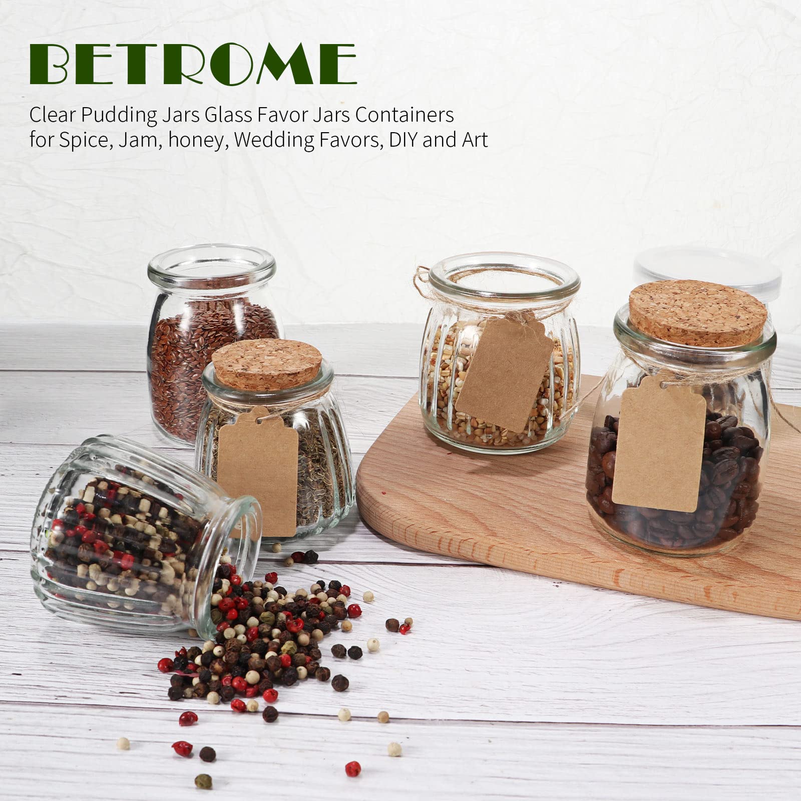 4 oz Glass Jars with PE Lids and Cork Lids, 24 Pack Mini Pudding Jars Clear Yogurt Jars Glass Favor Jars Containers for Spice, Jam, honey, Mousse, Wedding Favors, Shower Favors, DIY and Art