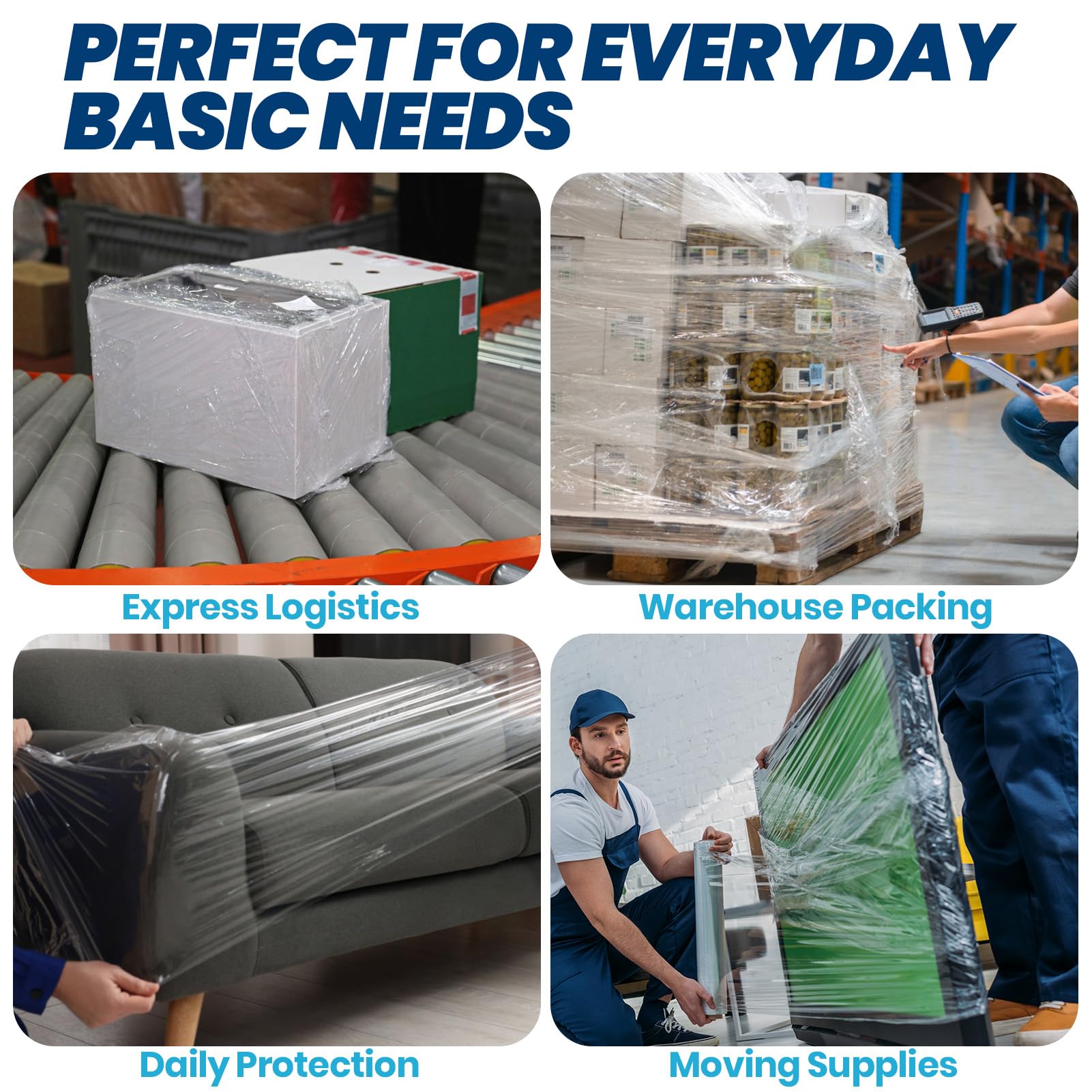 ADHES Heavy Duty Shrink Wrap Roll, 15 Inch x 1000 Feet, Stretch Wrap Stretch Film, 60 Gauge Industrial Strength Plastic Moving Wrap for Pallet Wrap, Furniture Wrapping Moving & Protection